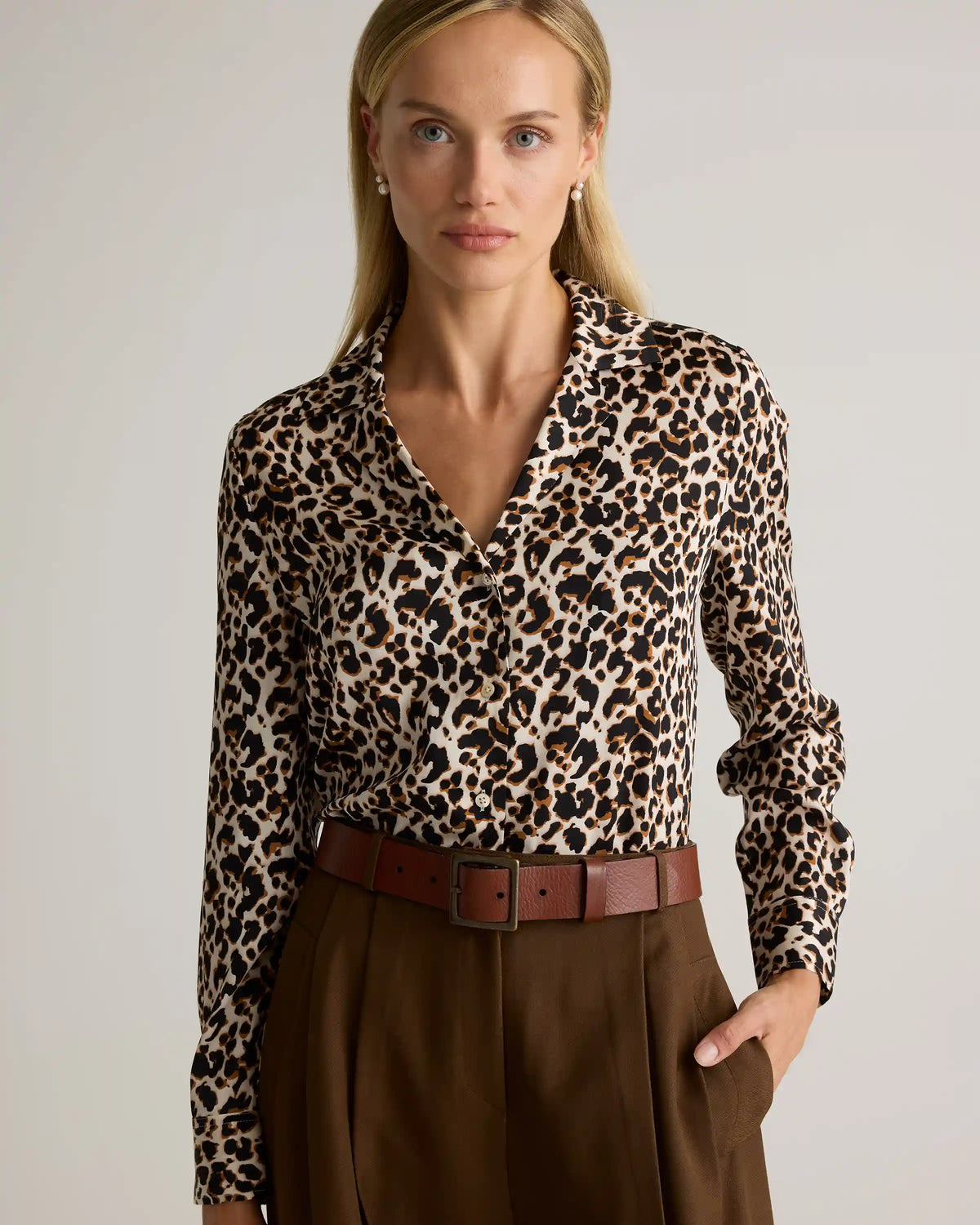 Washable Stretch Silk Notch Collar Blouse