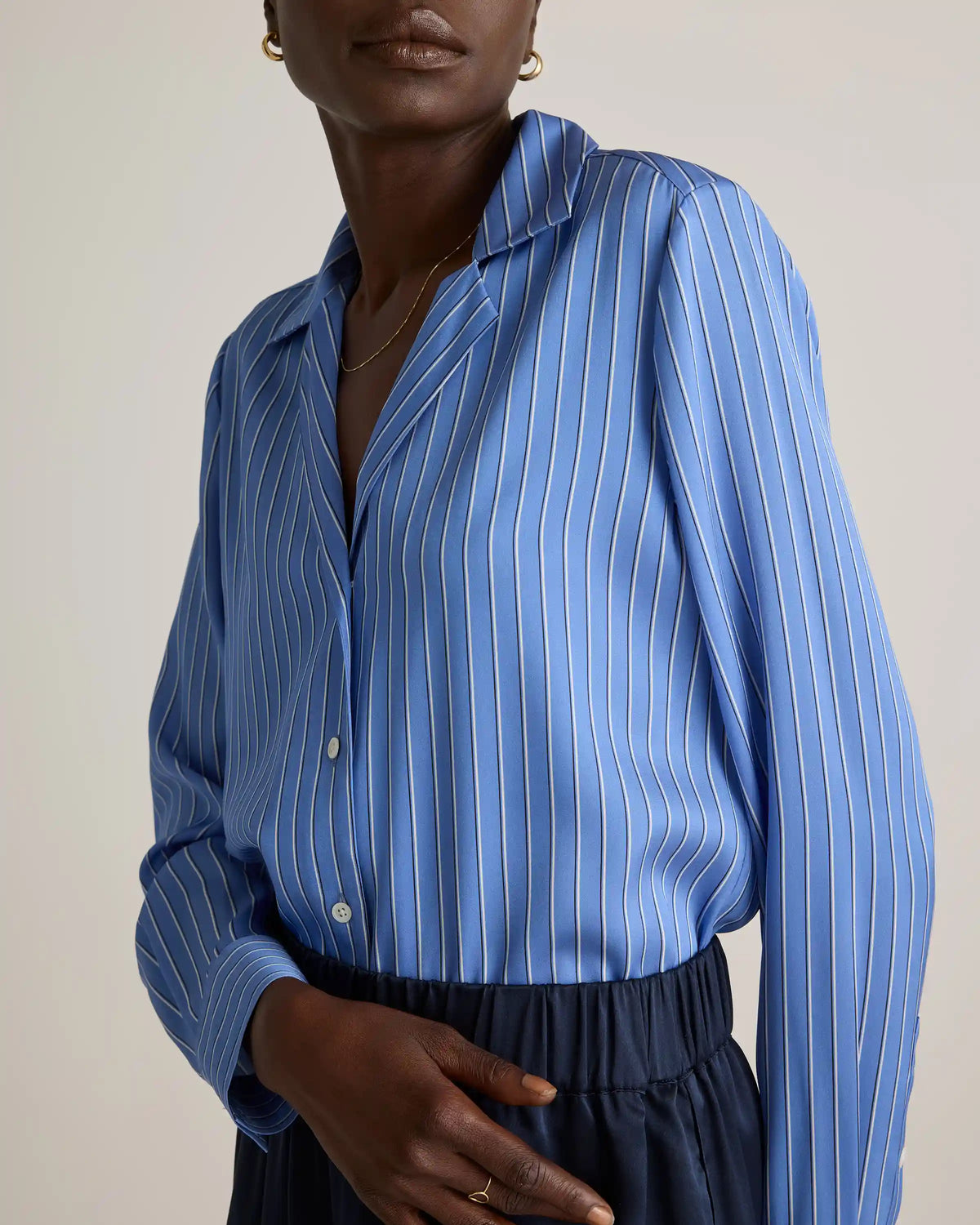 Washable Stretch Silk Notch Collar Blouse