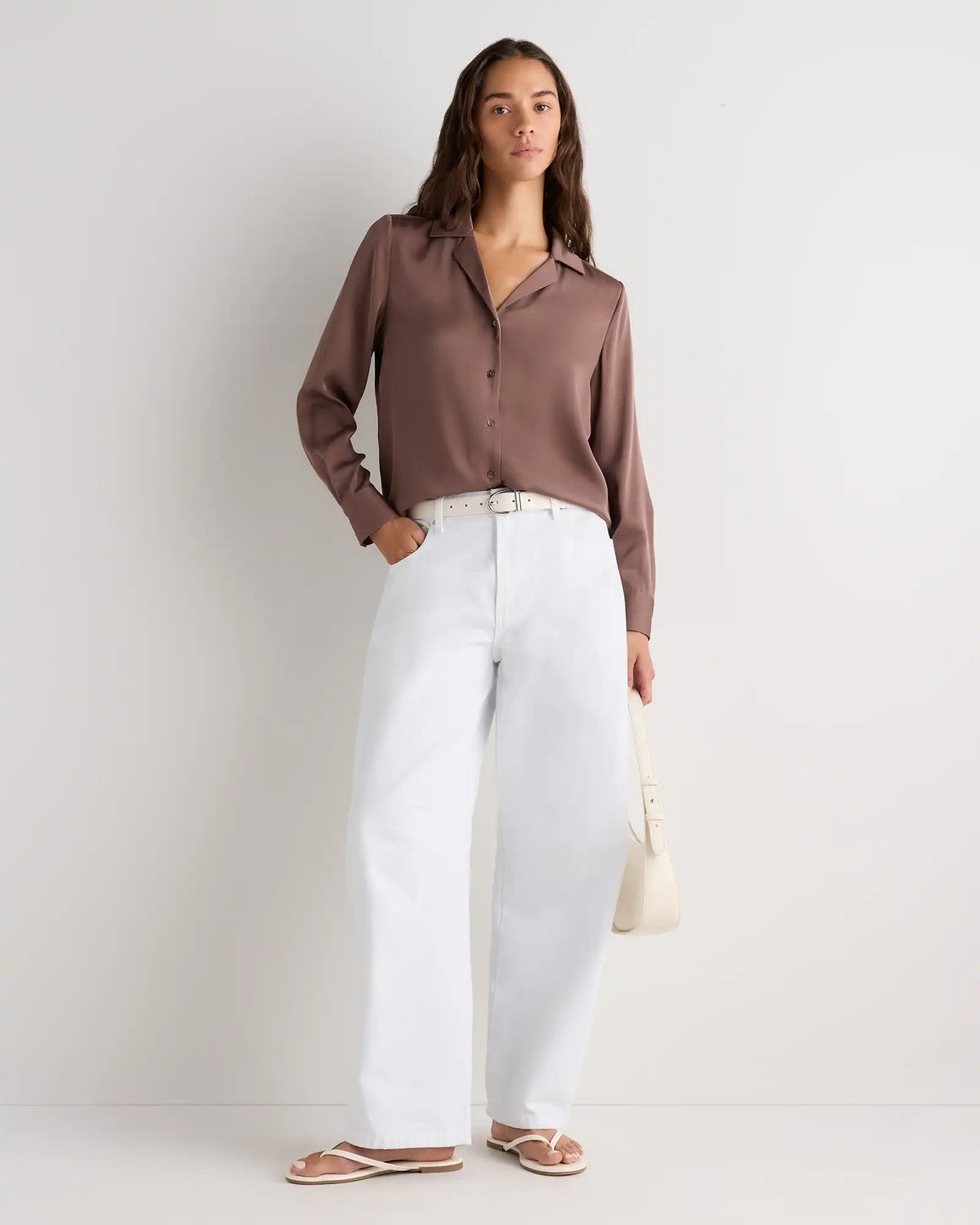 Washable Stretch Silk Notch Collar Blouse