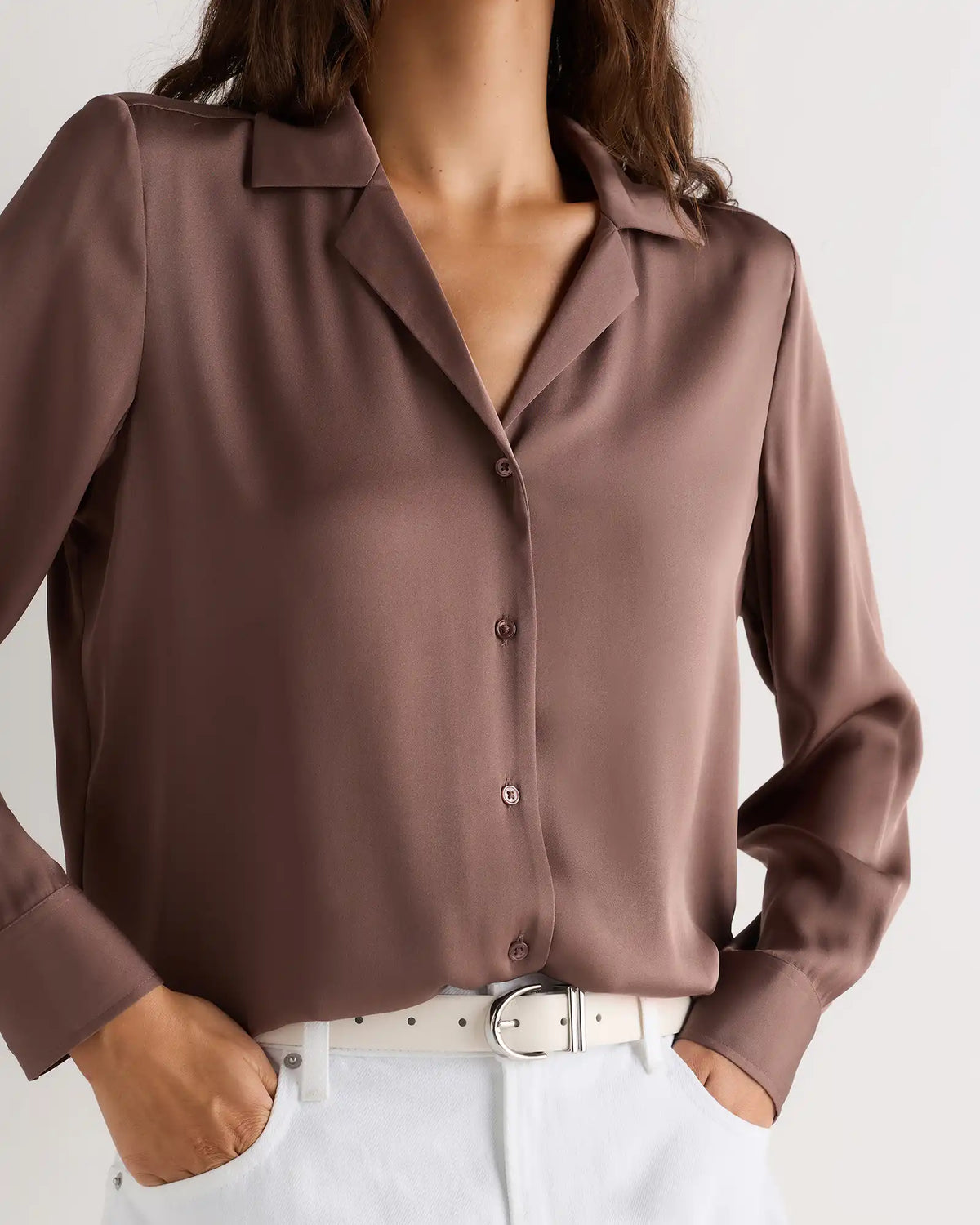 Washable Stretch Silk Notch Collar Blouse
