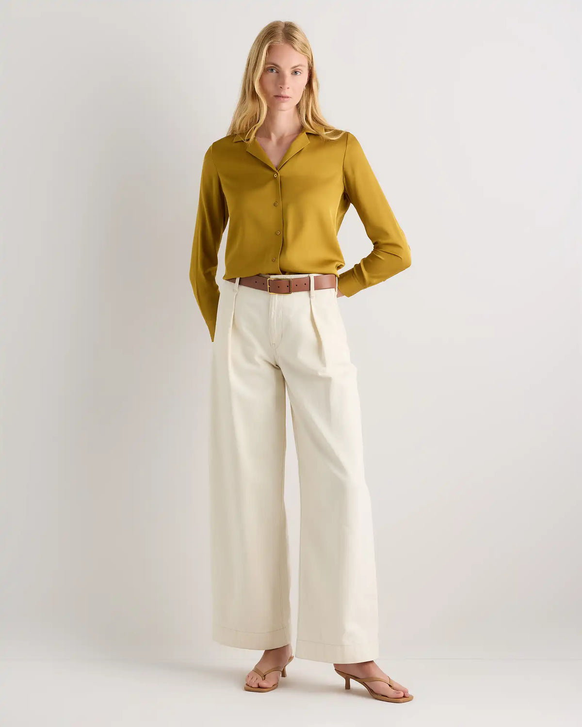 Washable Stretch Silk Notch Collar Blouse