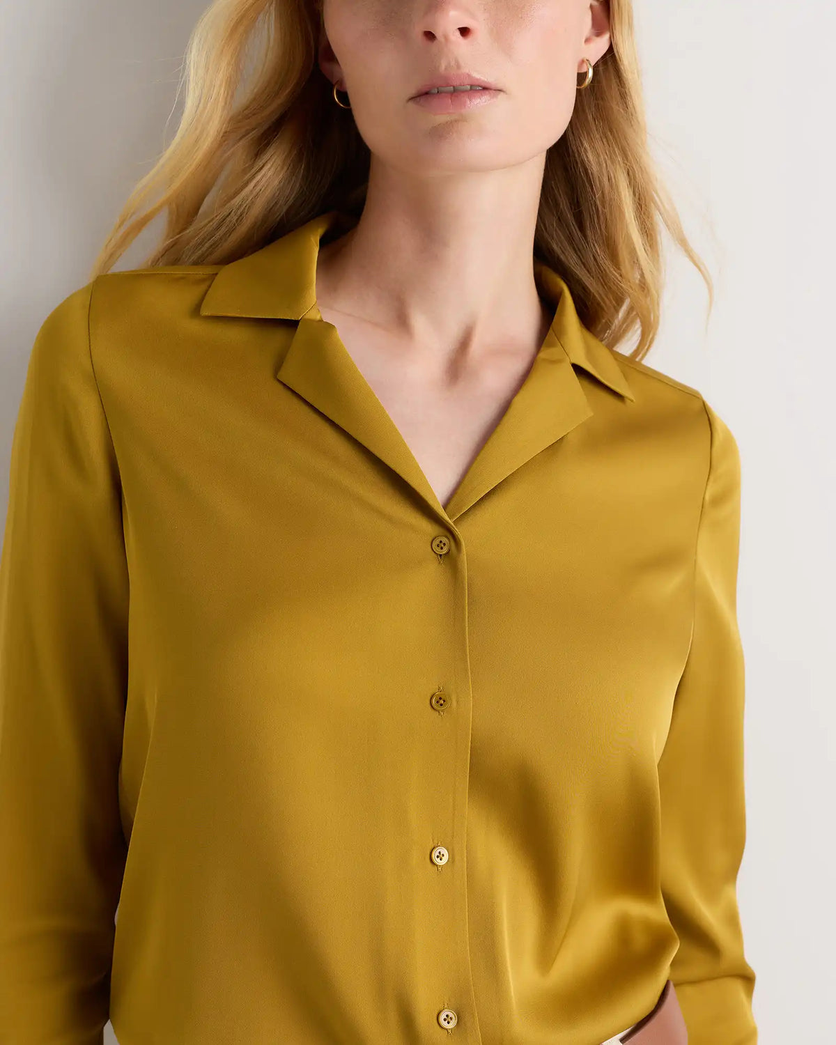 Washable Stretch Silk Notch Collar Blouse