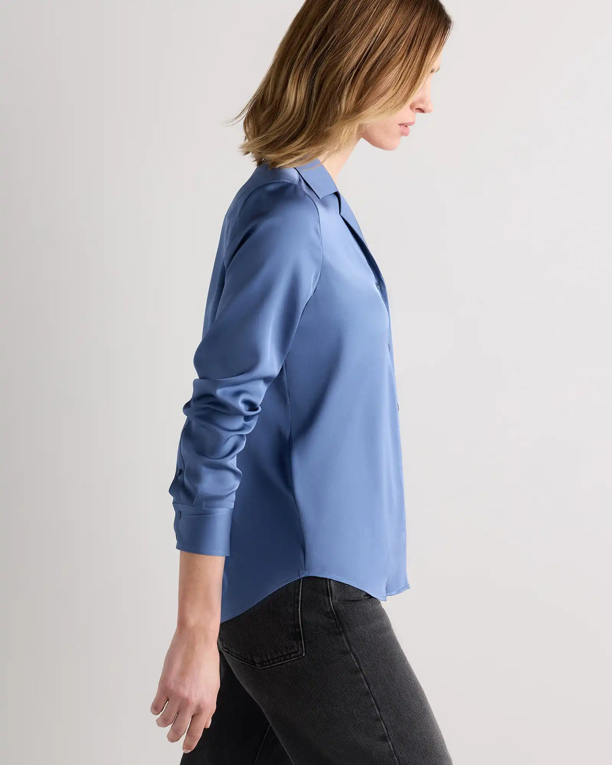 Washable Stretch Silk Notch Collar Blouse