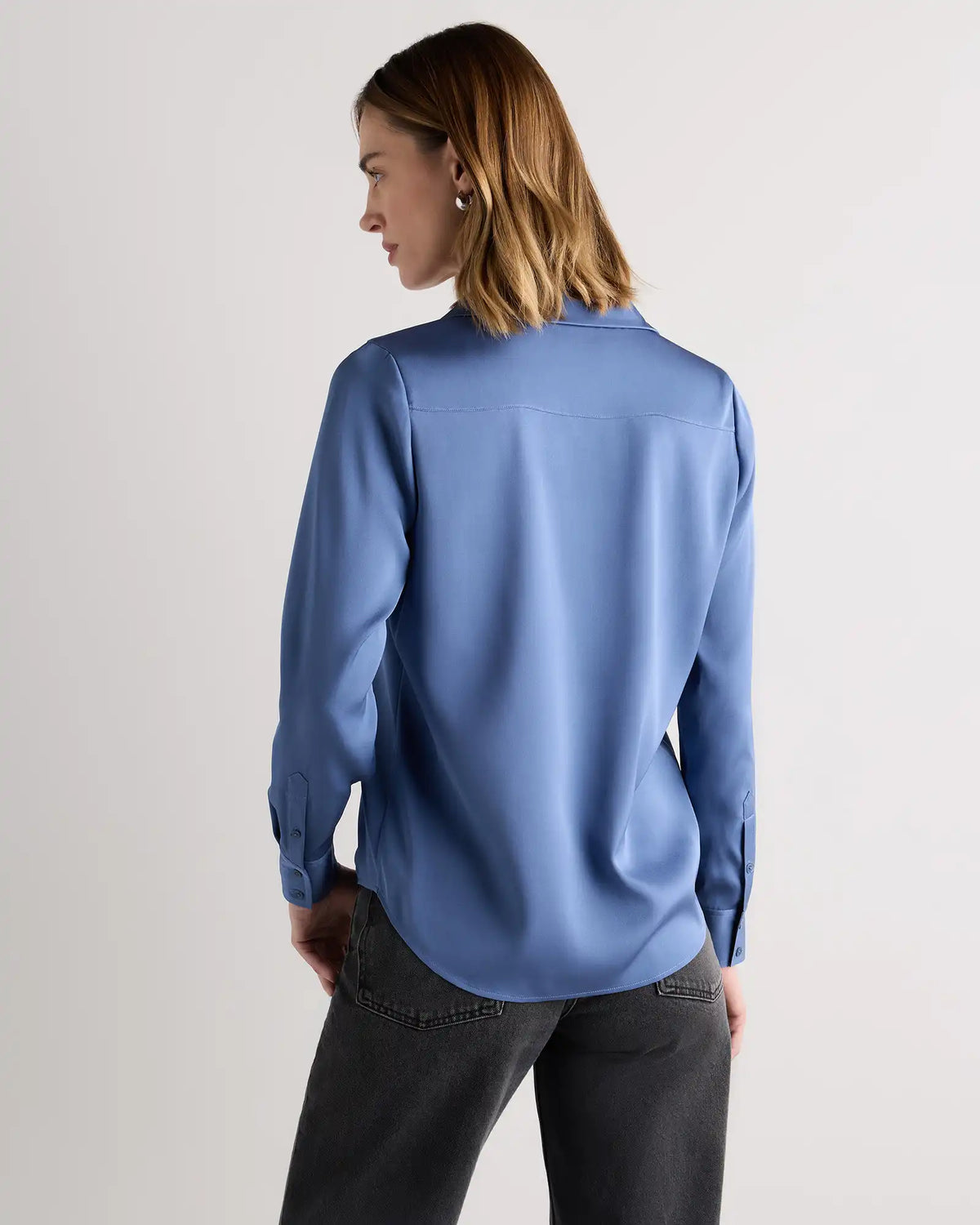 Washable Stretch Silk Notch Collar Blouse