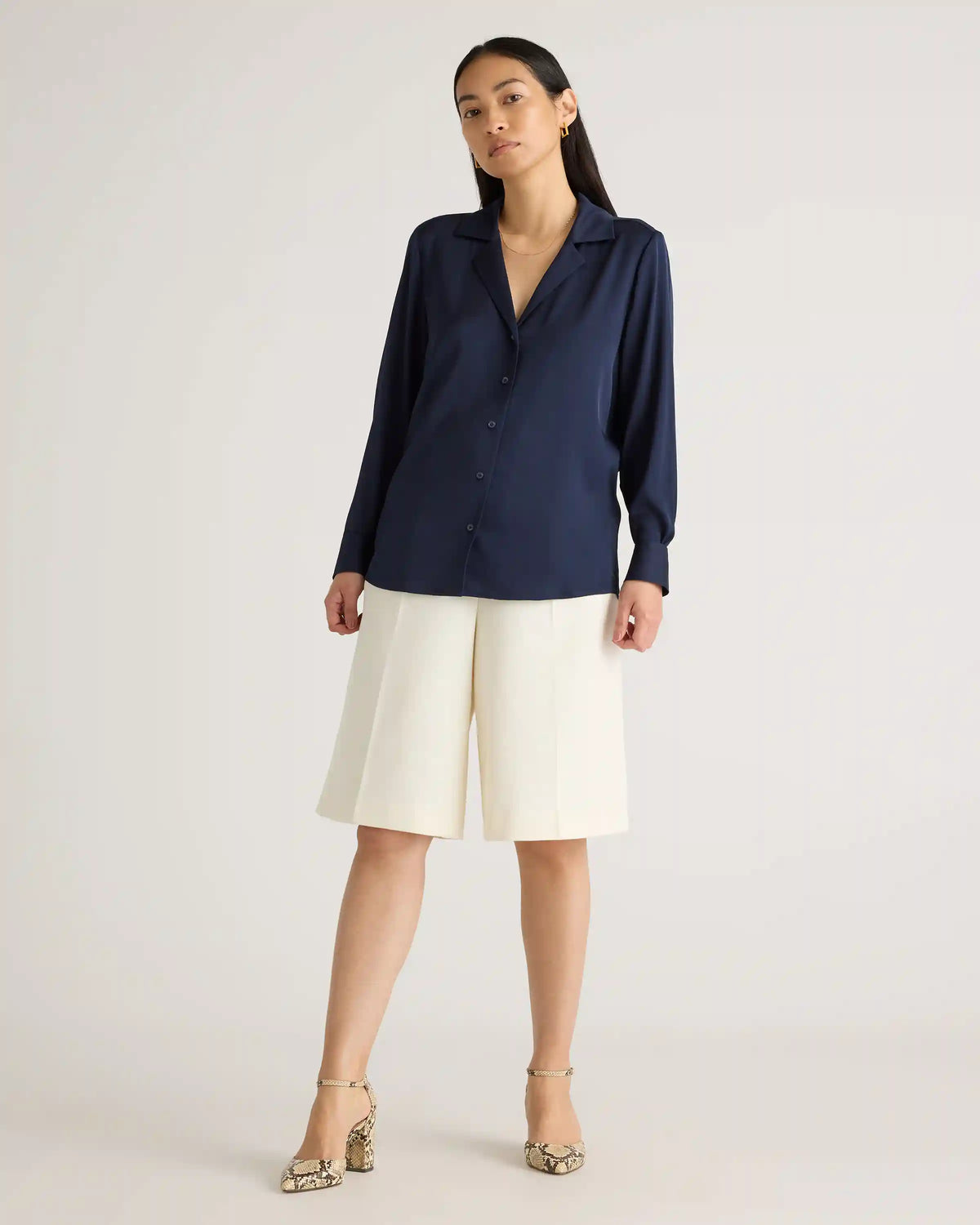 Washable Stretch Silk Notch Collar Blouse