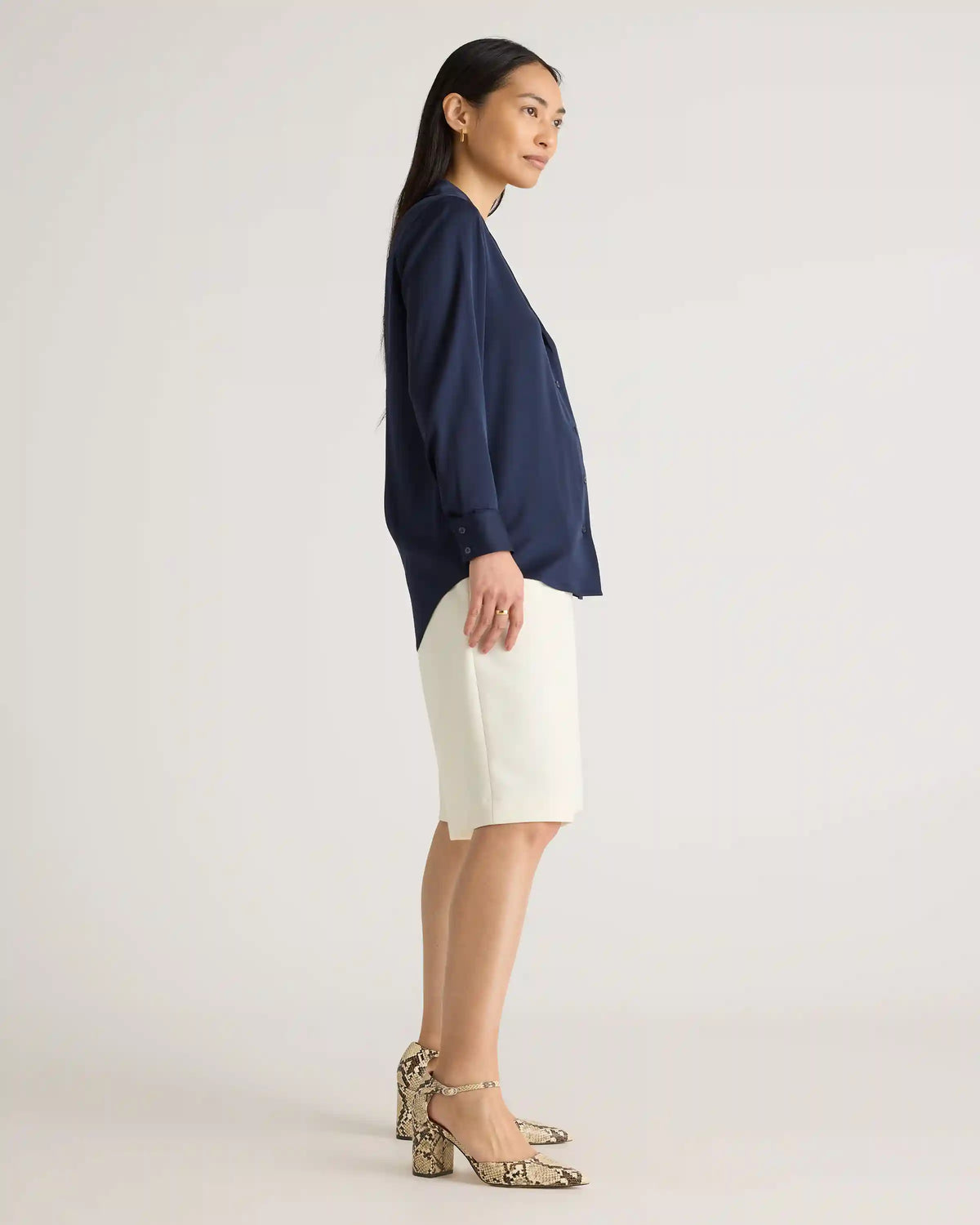 Washable Stretch Silk Notch Collar Blouse
