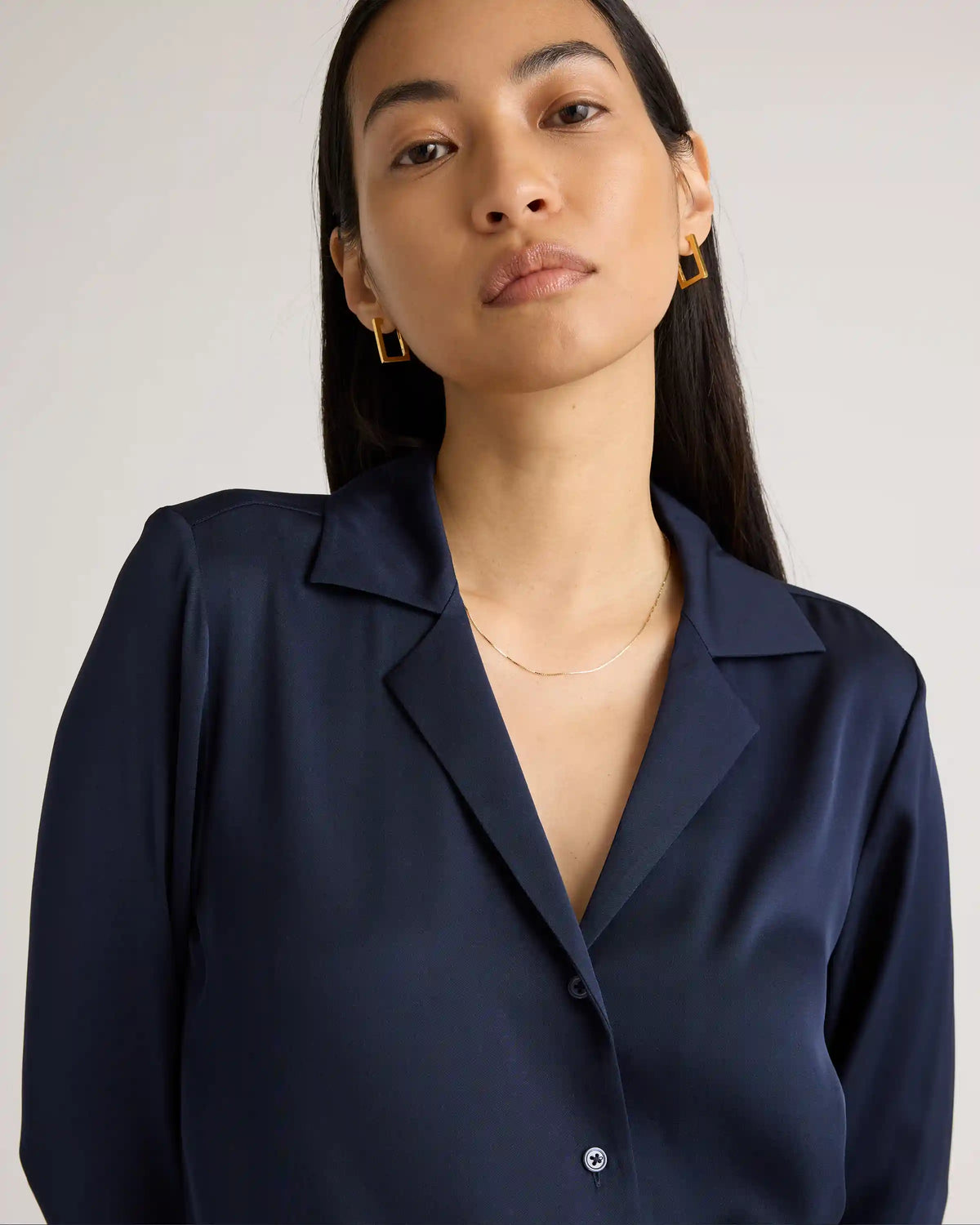 Washable Stretch Silk Notch Collar Blouse