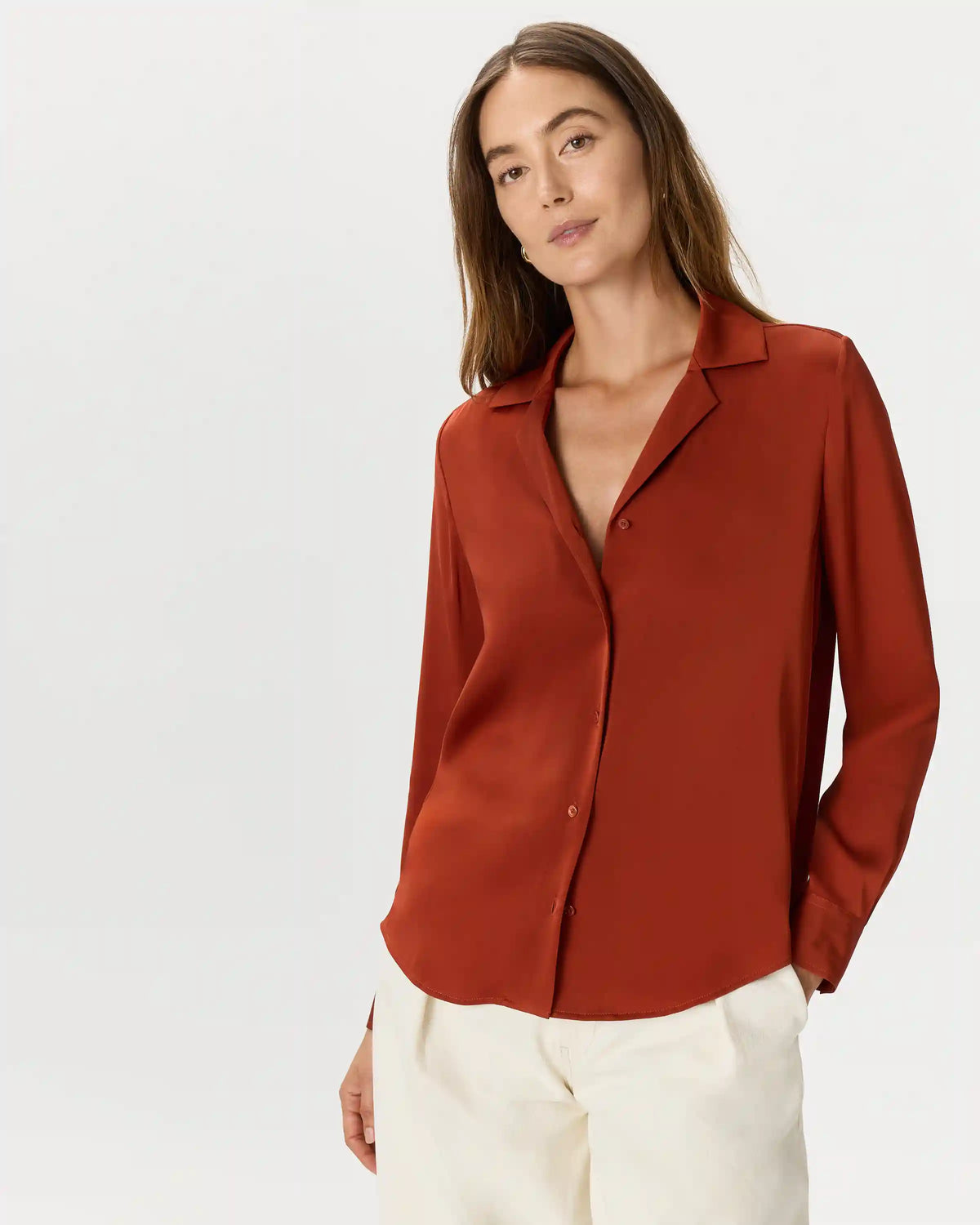 Washable Stretch Silk Notch Collar Blouse