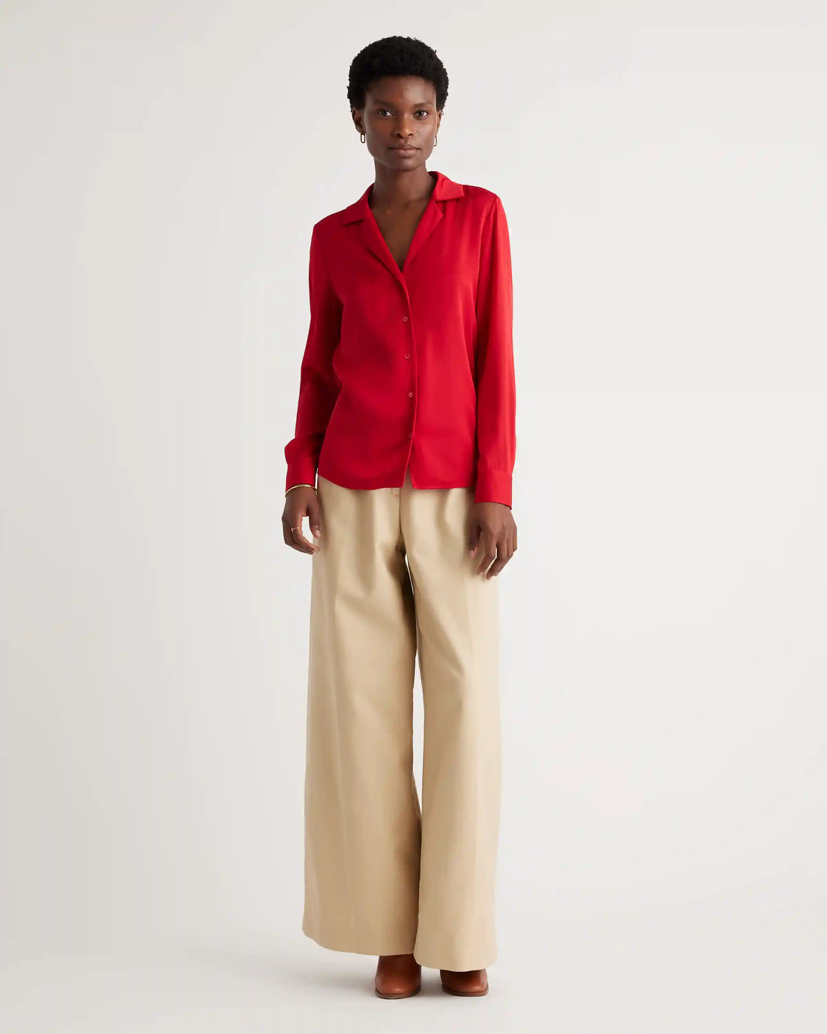 Washable Stretch Silk Notch Collar Blouse