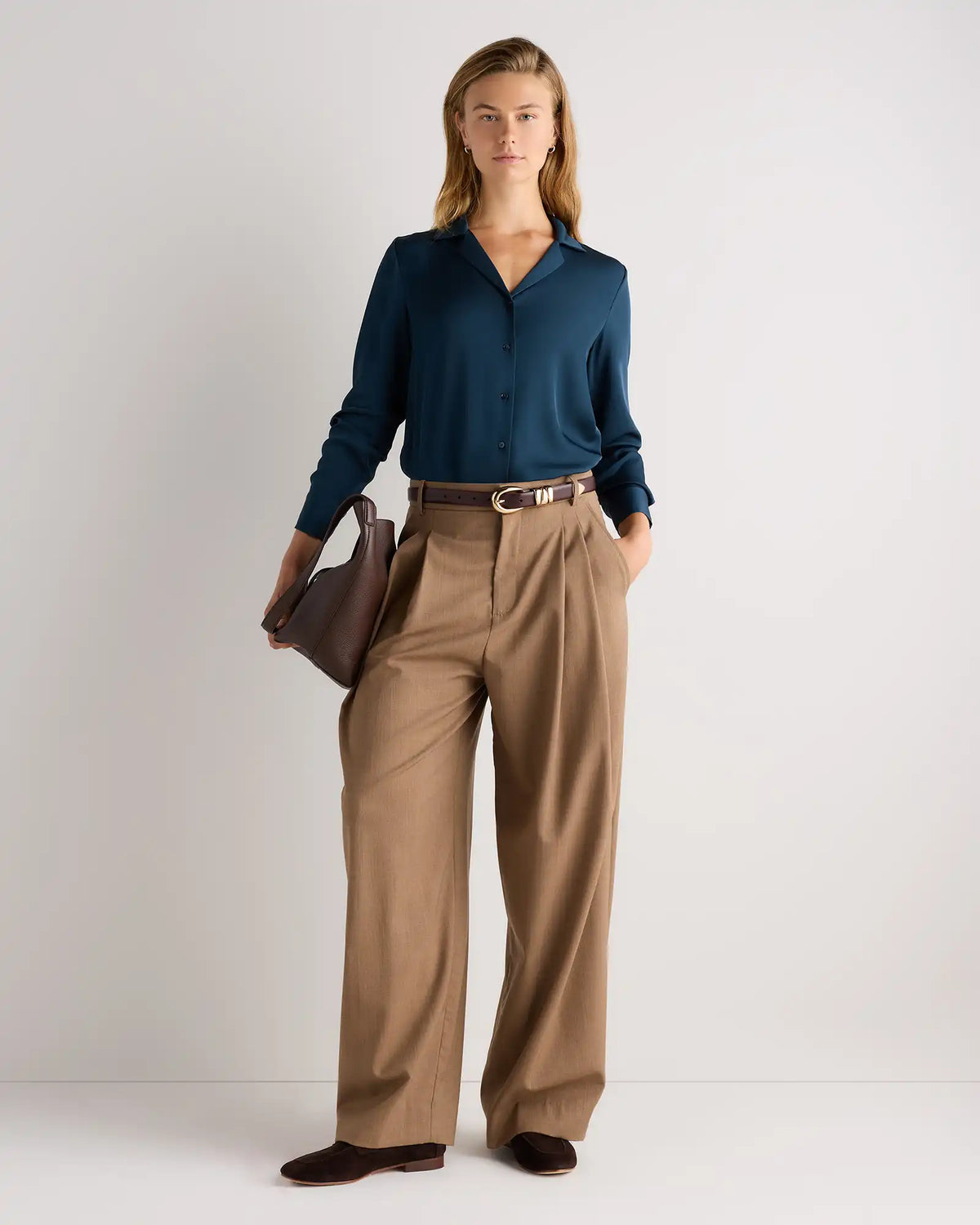 Washable Stretch Silk Notch Collar Blouse