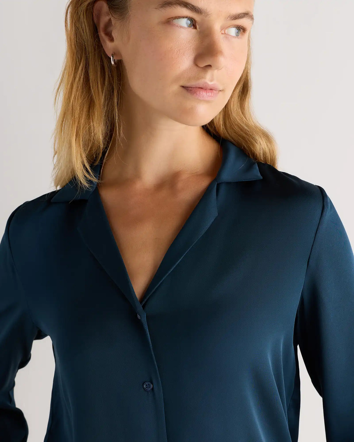 Washable Stretch Silk Notch Collar Blouse