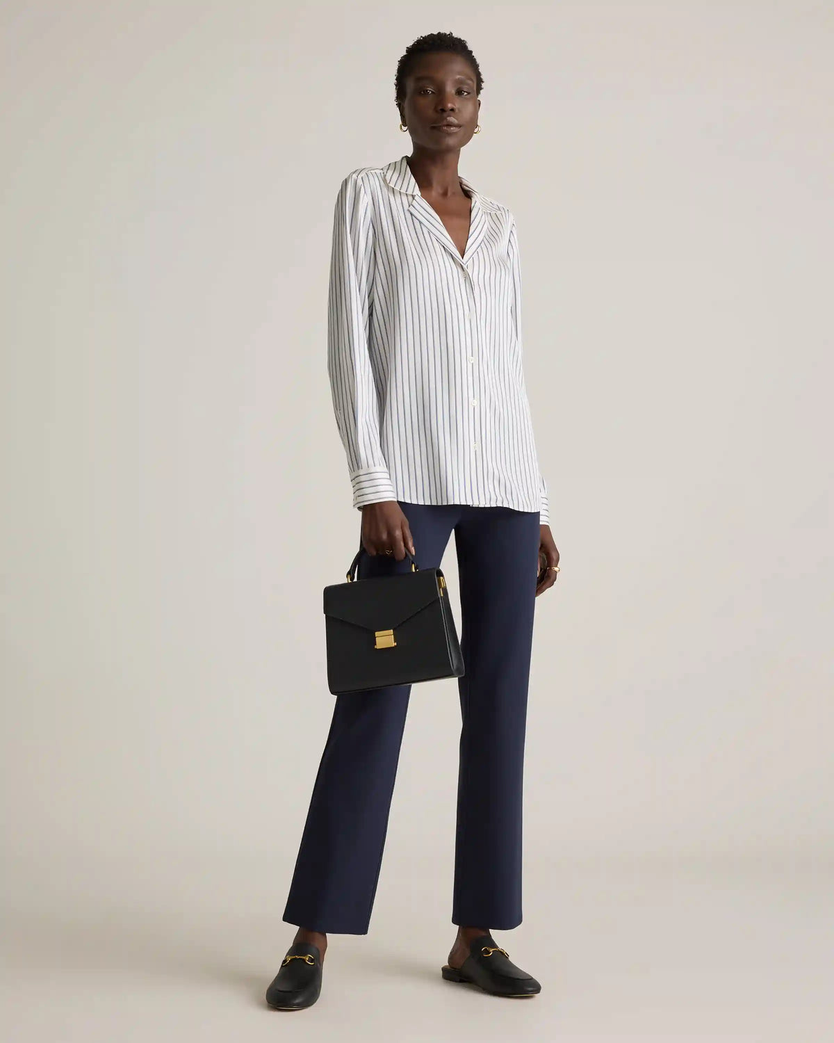 Washable Stretch Silk Notch Collar Blouse