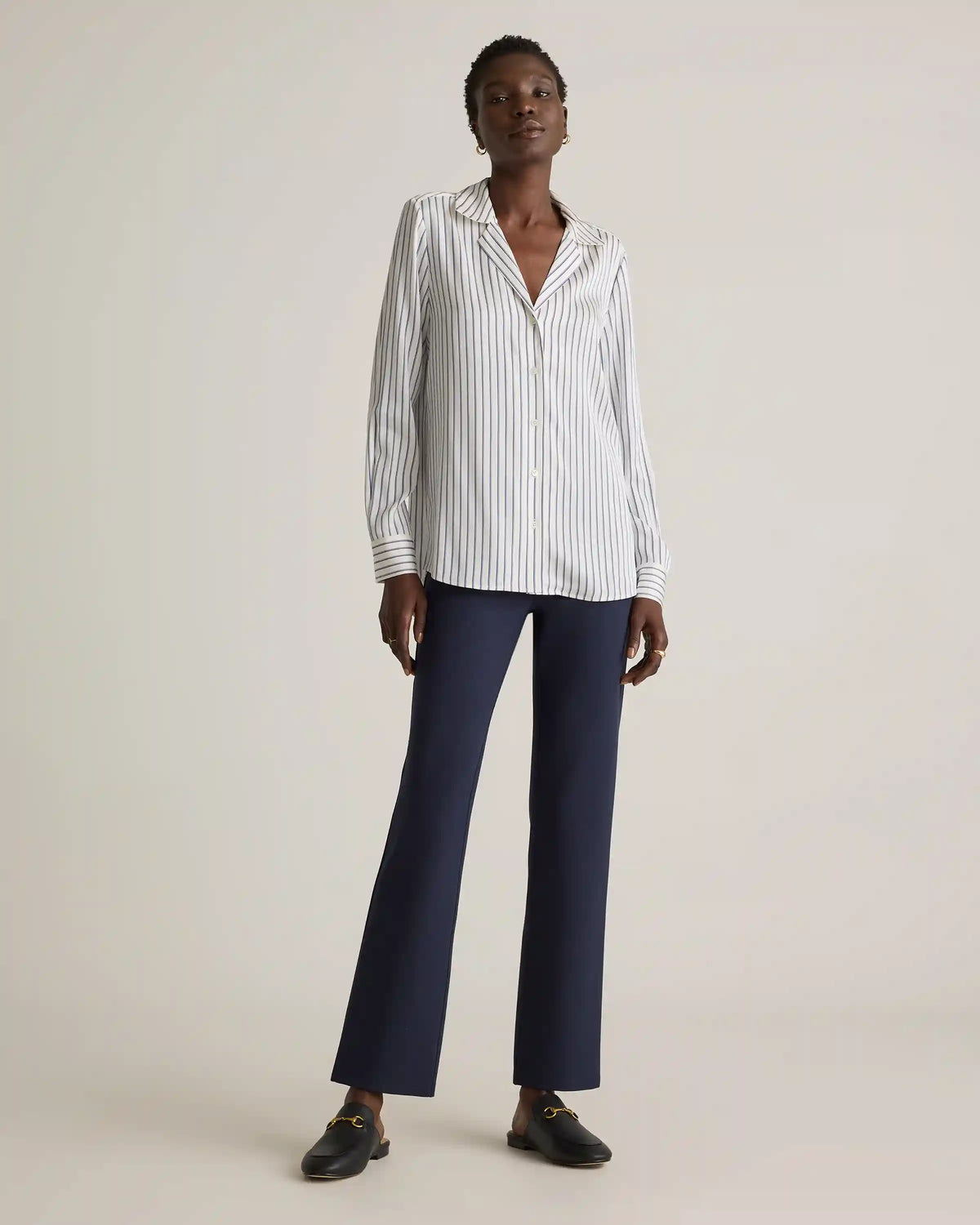 Washable Stretch Silk Notch Collar Blouse