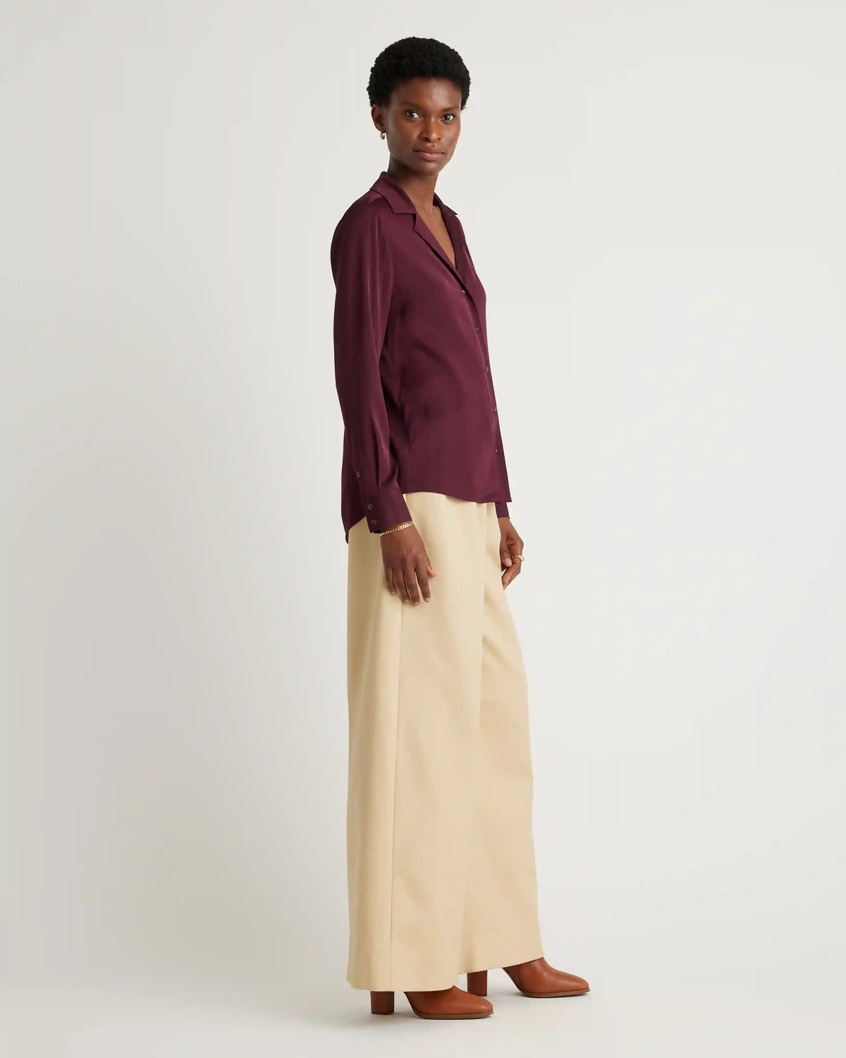 Washable Stretch Silk Notch Collar Blouse