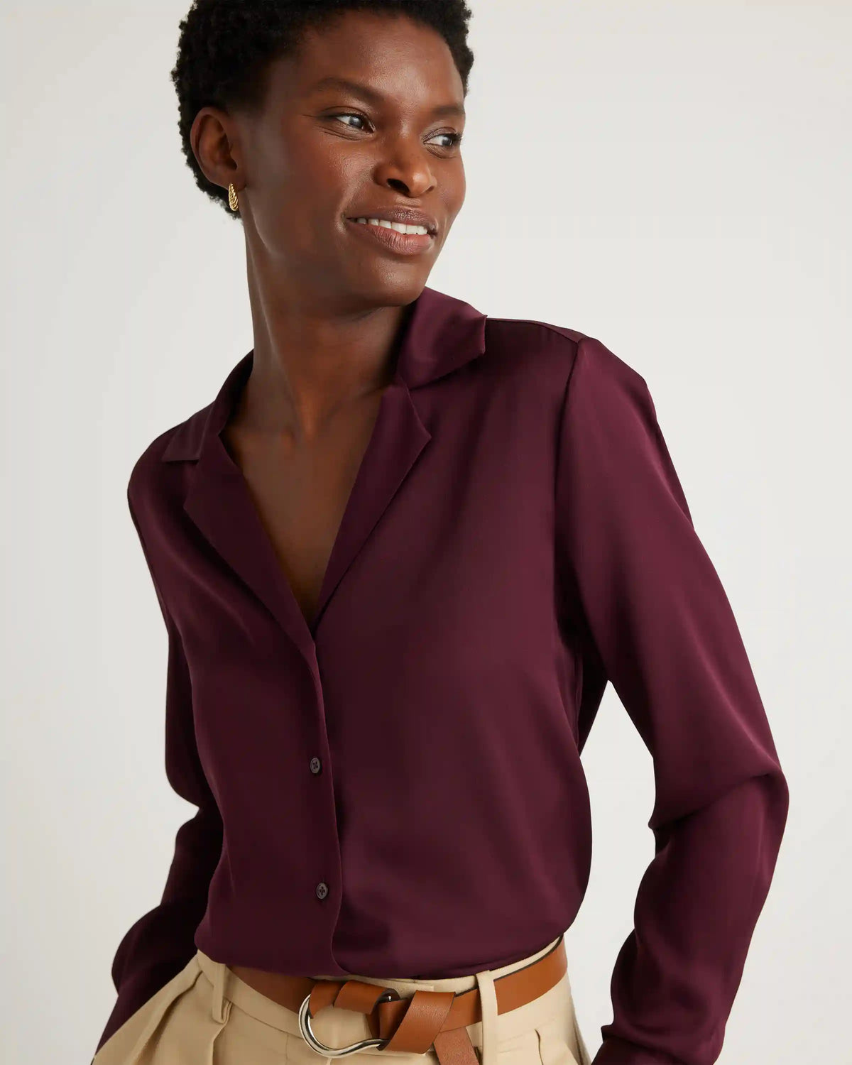 Washable Stretch Silk Notch Collar Blouse