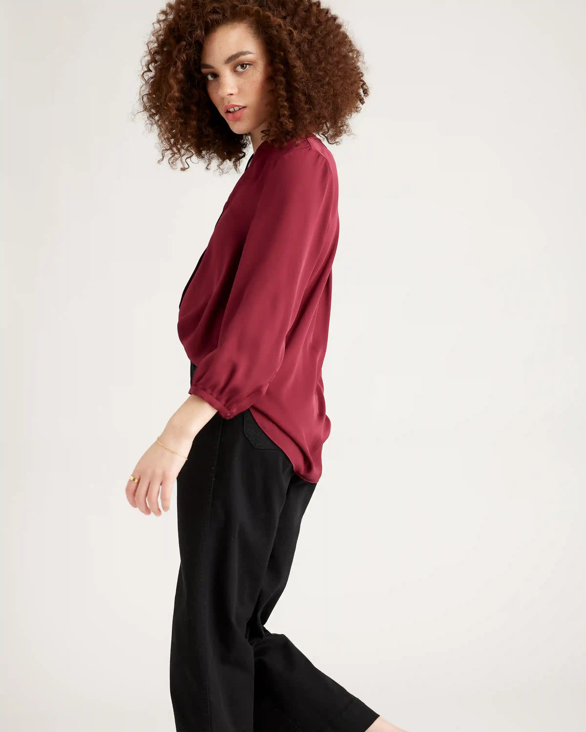 Washable Stretch Silk Pleat Back Blouse