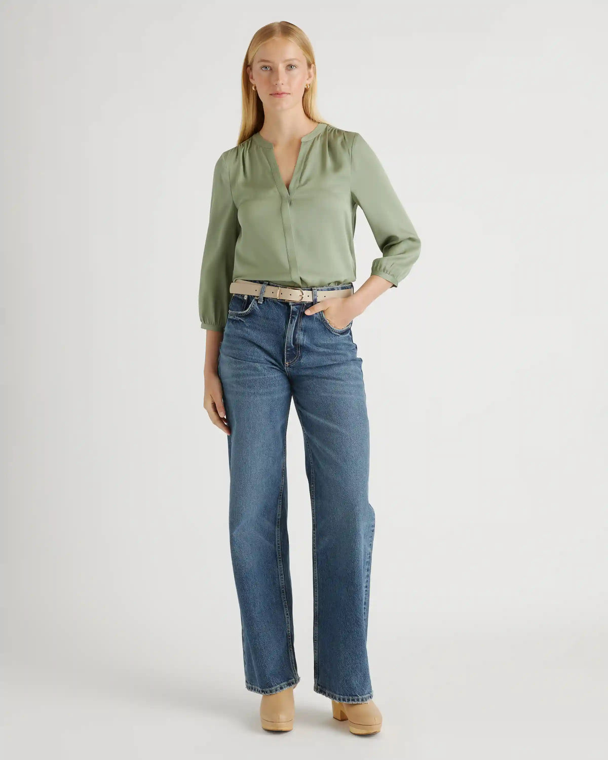 Washable Stretch Silk Pleat Back Blouse