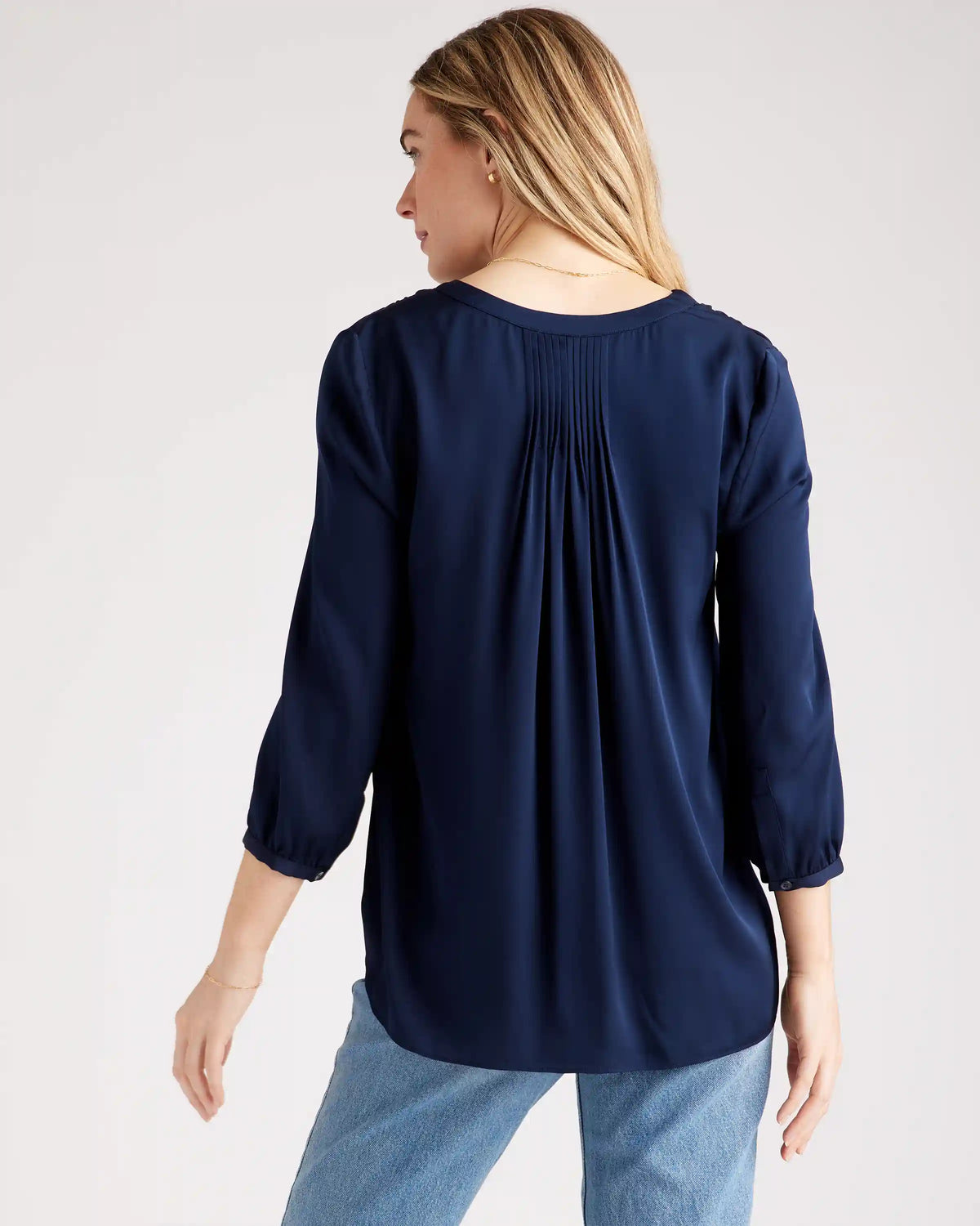 Washable Stretch Silk Pleat Back Blouse