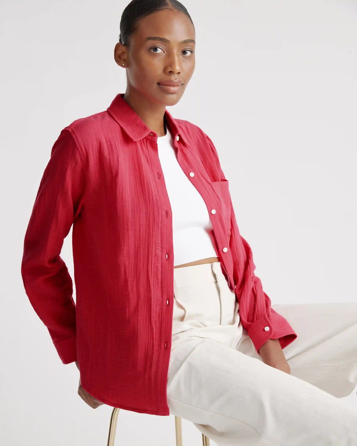 100% Organic Cotton Gauze Long Sleeve Shirt