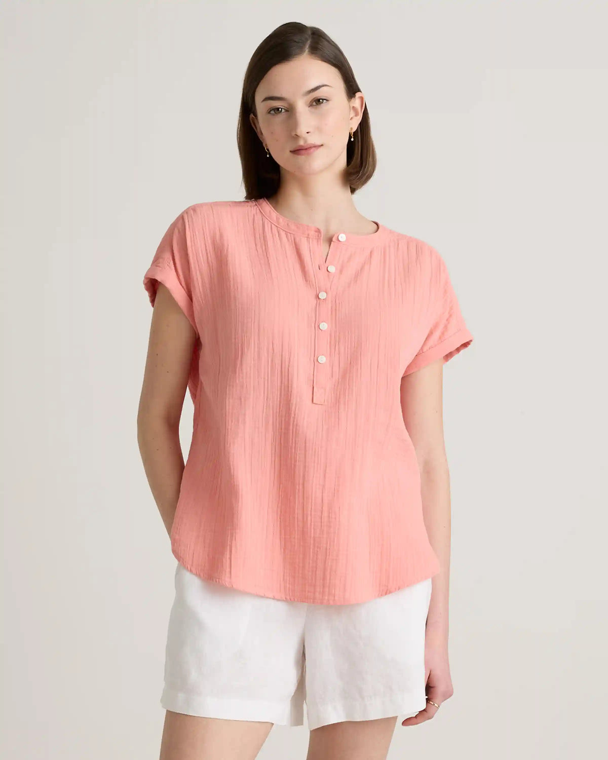 100% Organic Cotton Gauze Roll Sleeve Shirt