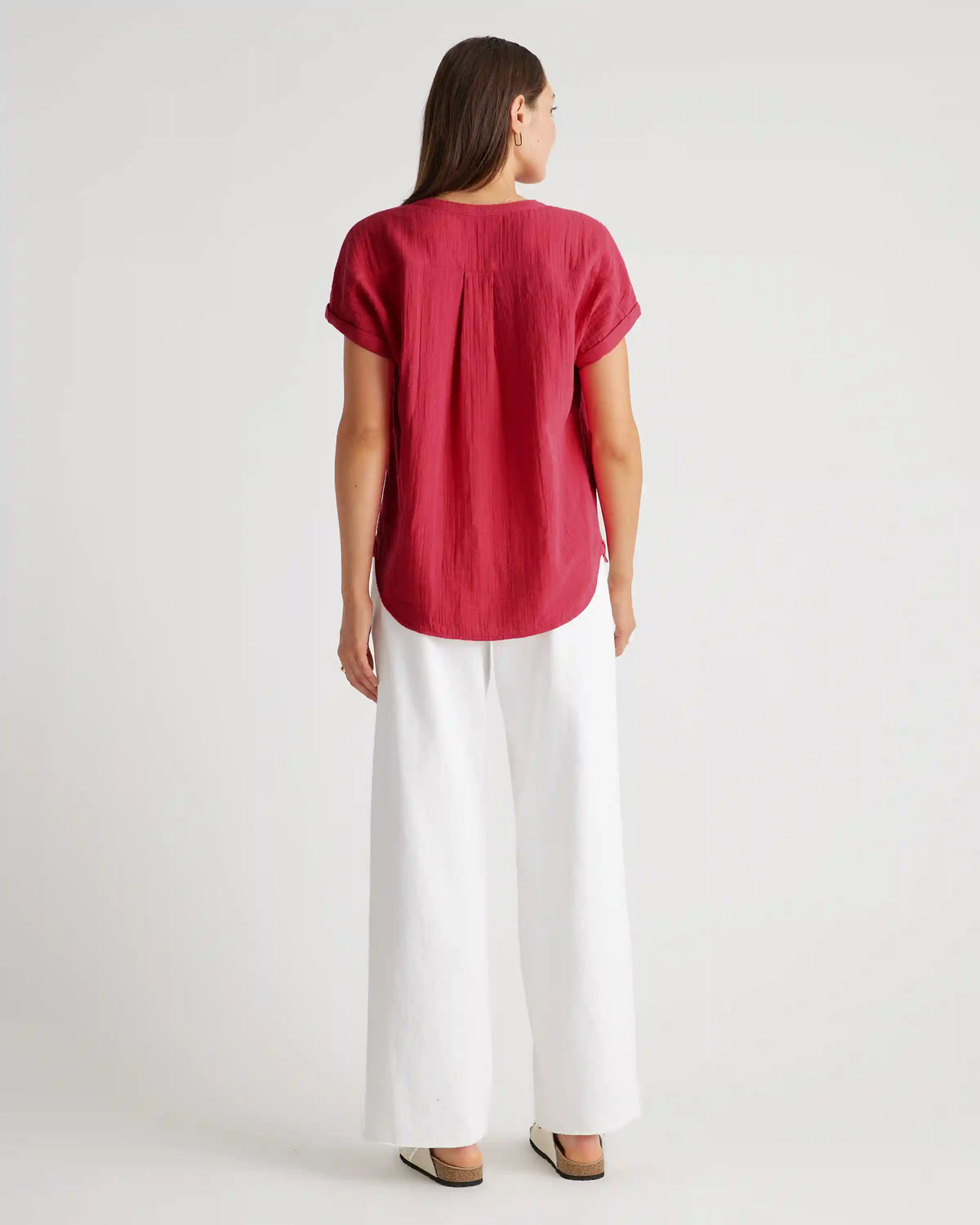 100% Organic Cotton Gauze Roll Sleeve Shirt