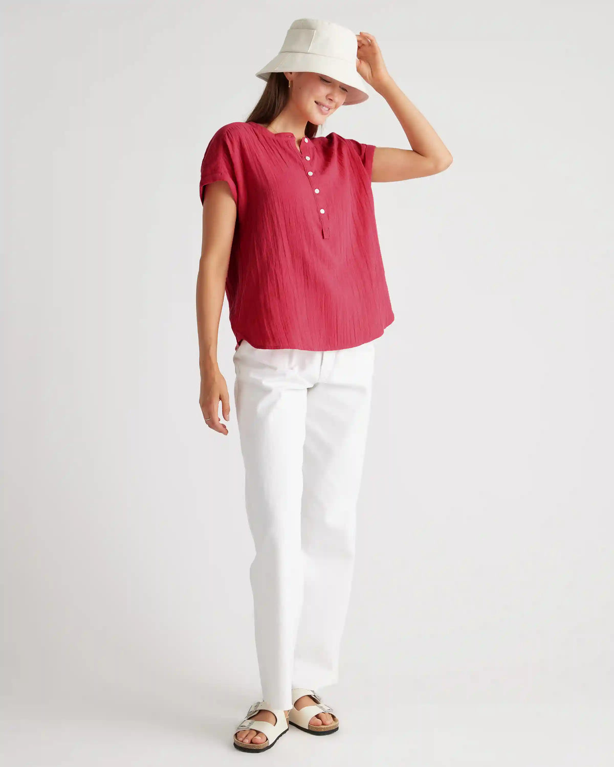 100% Organic Cotton Gauze Roll Sleeve Shirt