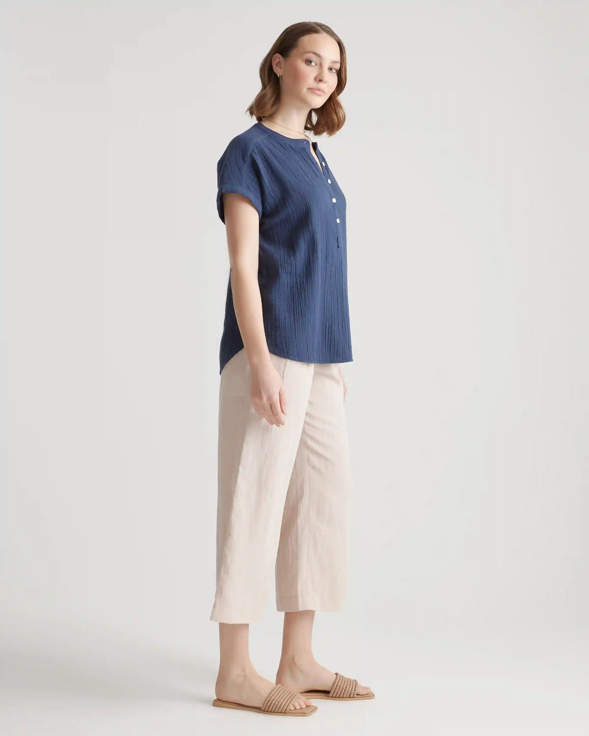 100% Organic Cotton Gauze Roll Sleeve Shirt