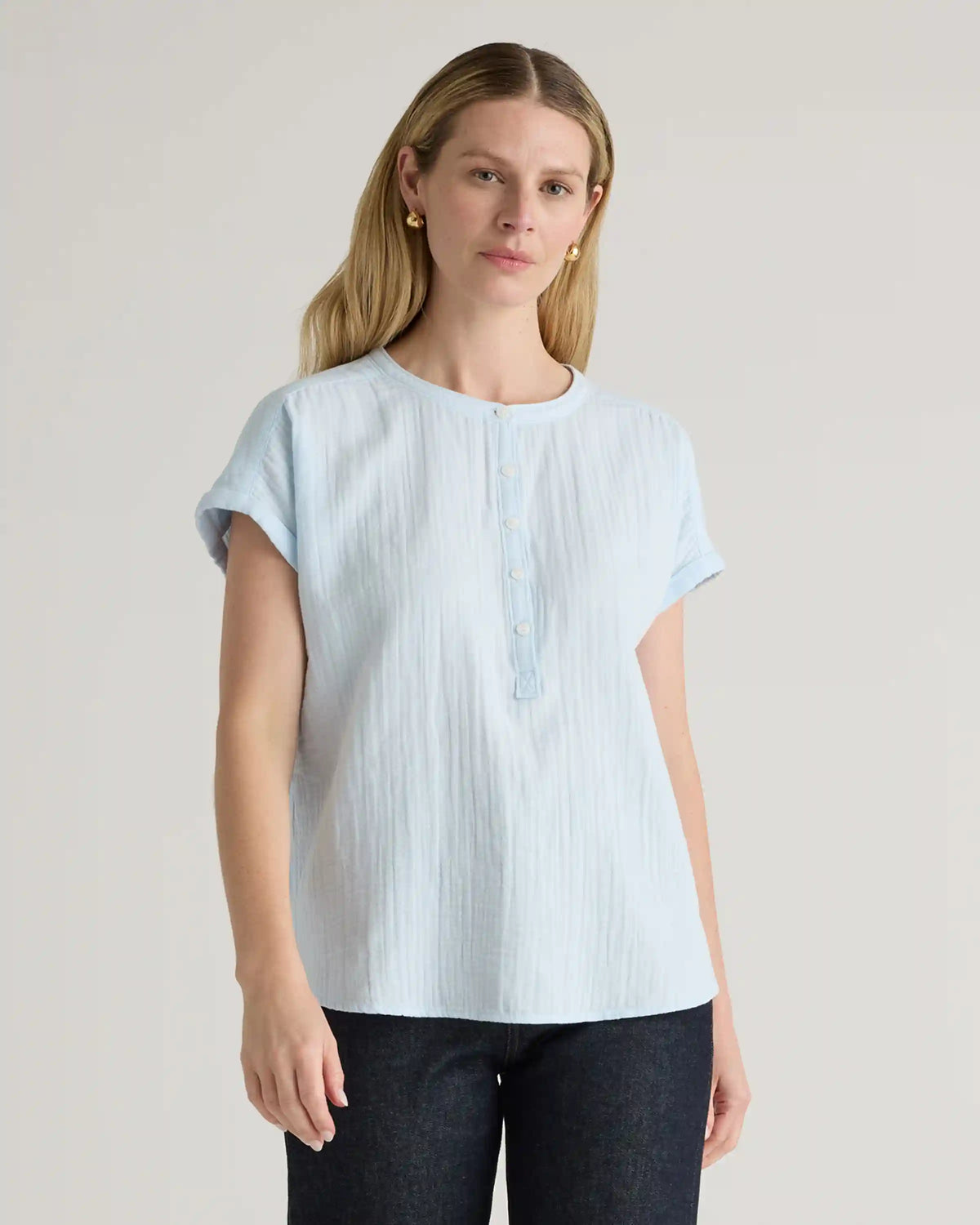 100% Organic Cotton Gauze Roll Sleeve Shirt