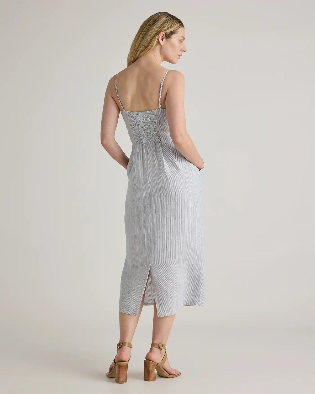 100% European Linen Scoop Neck Midi Dress