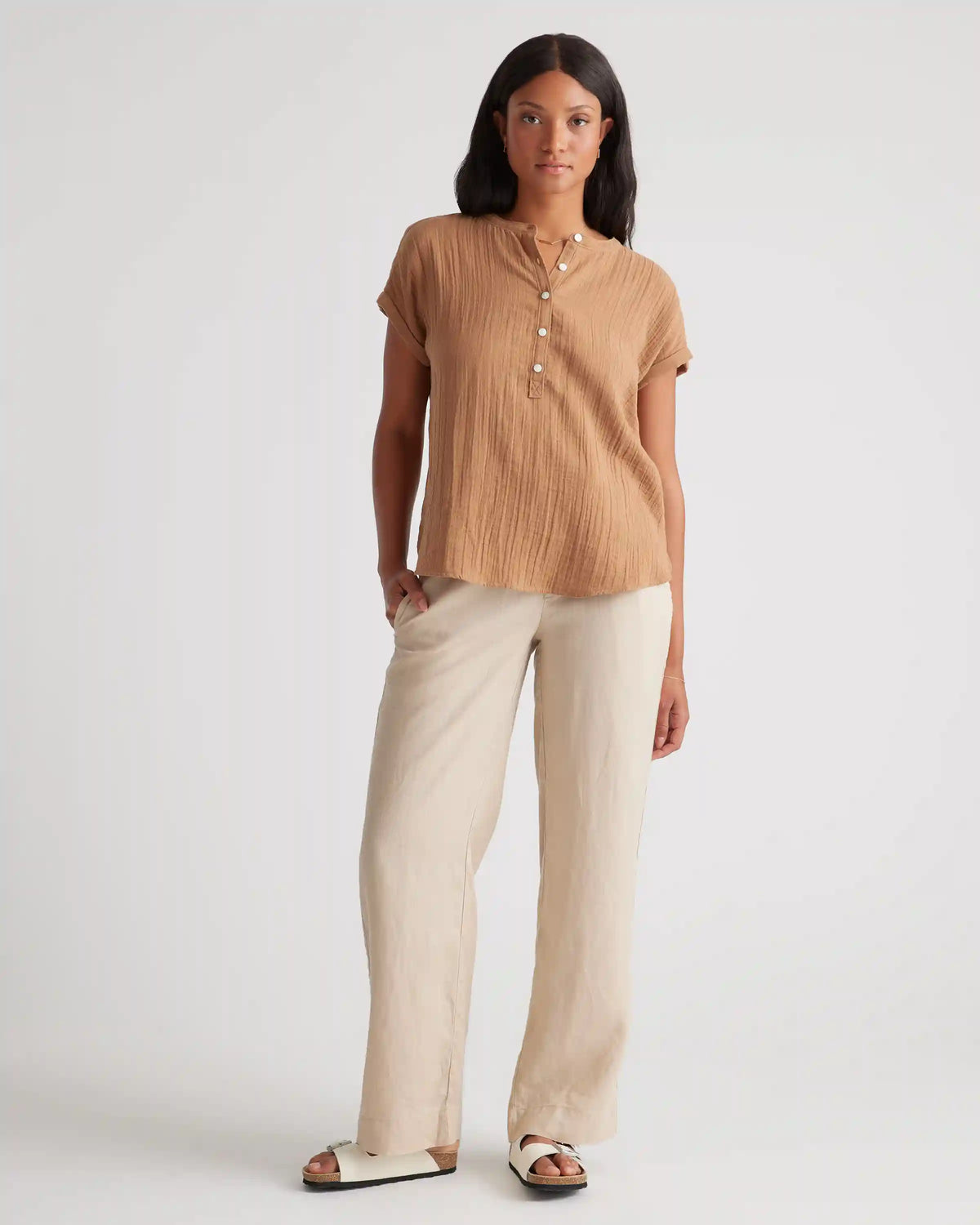 100% Organic Cotton Gauze Roll Sleeve Shirt