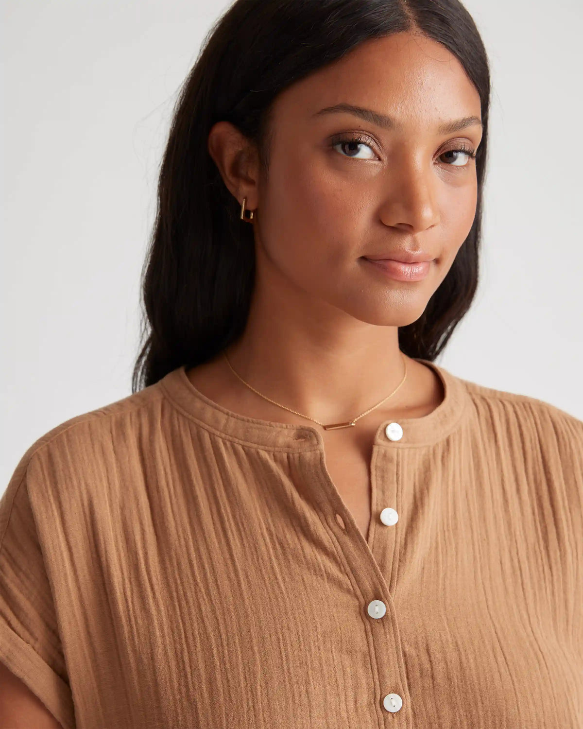 100% Organic Cotton Gauze Roll Sleeve Shirt
