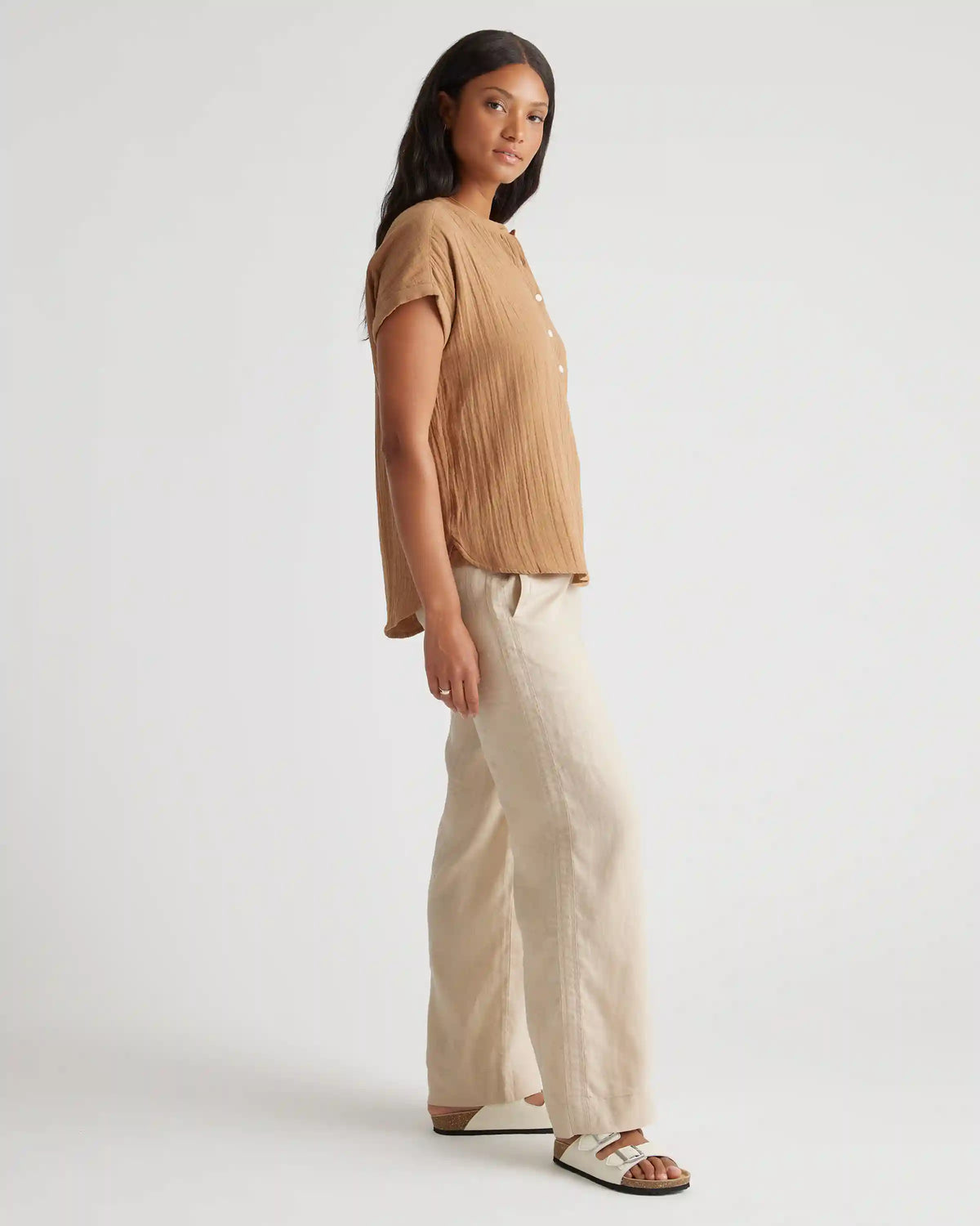 100% Organic Cotton Gauze Roll Sleeve Shirt