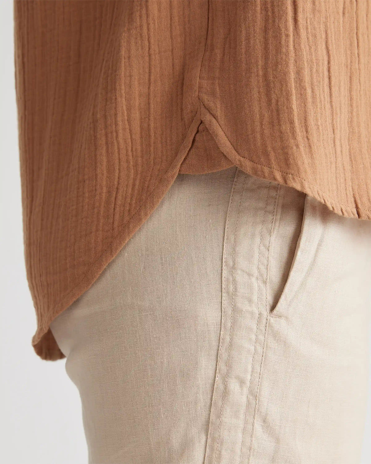 100% Organic Cotton Gauze Roll Sleeve Shirt