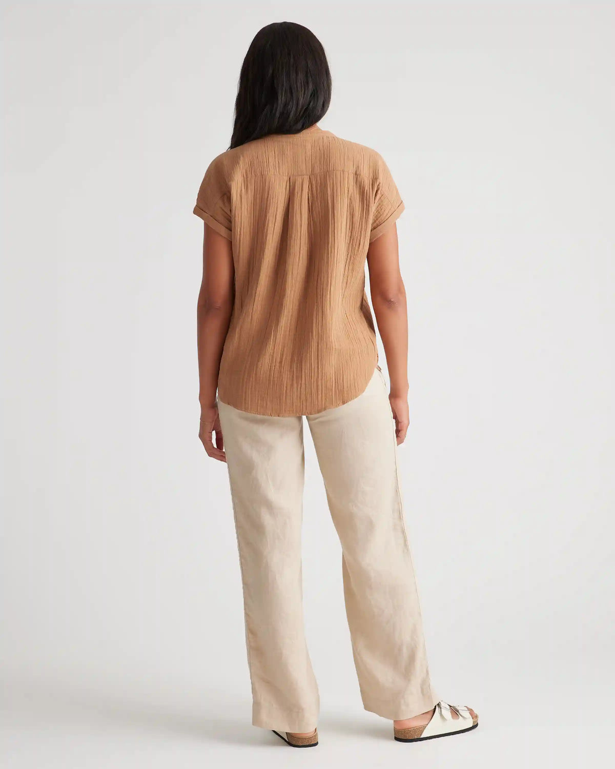 100% Organic Cotton Gauze Roll Sleeve Shirt