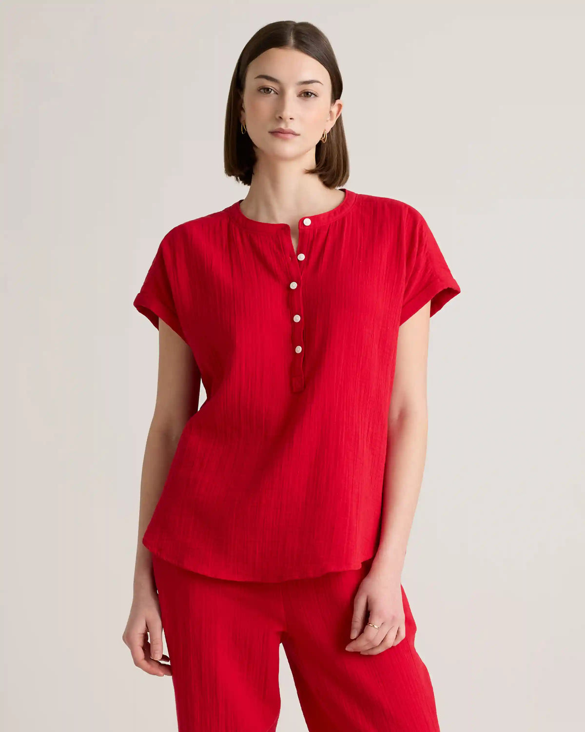 100% Organic Cotton Gauze Roll Sleeve Shirt