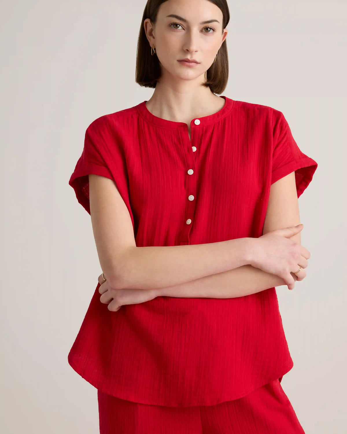 100% Organic Cotton Gauze Roll Sleeve Shirt