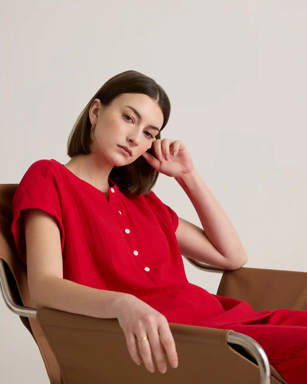 100% Organic Cotton Gauze Roll Sleeve Shirt