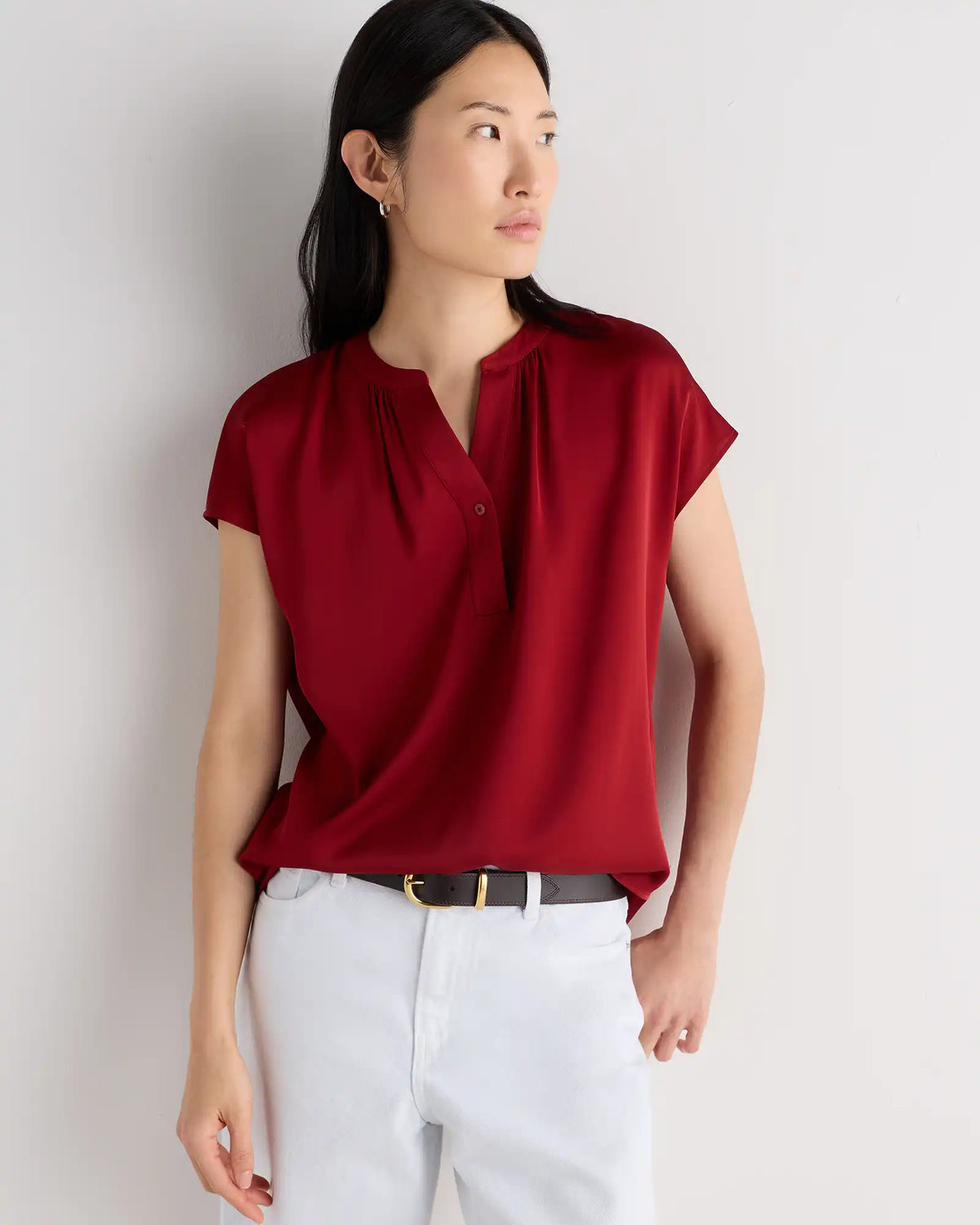 Washable Stretch Silk Dolman Sleeve Blouse