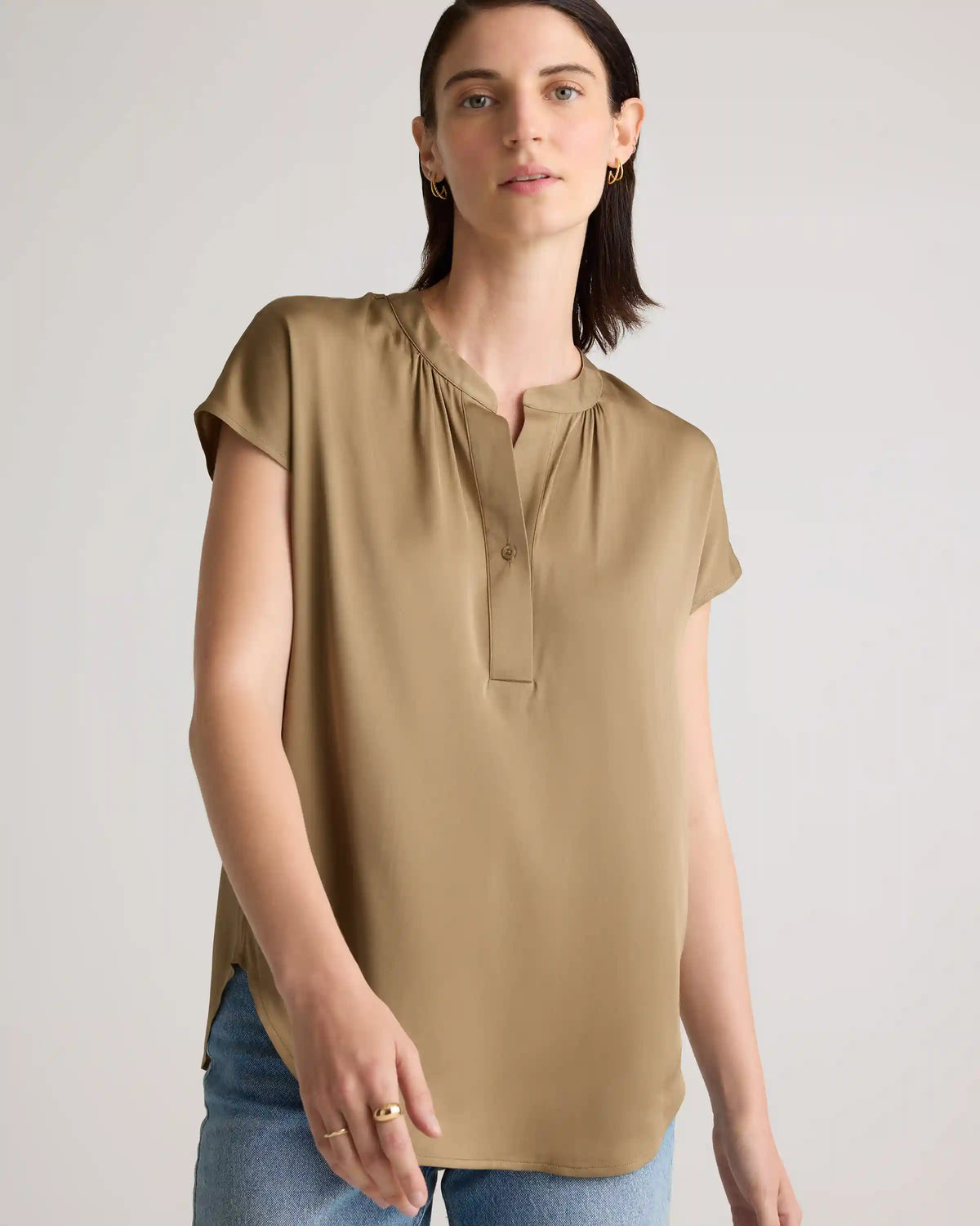 Washable Stretch Silk Dolman Sleeve Blouse