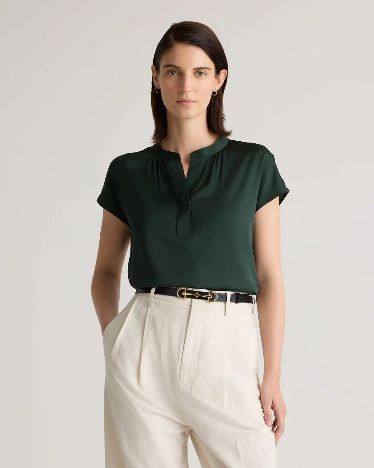 Washable Stretch Silk Dolman Sleeve Blouse