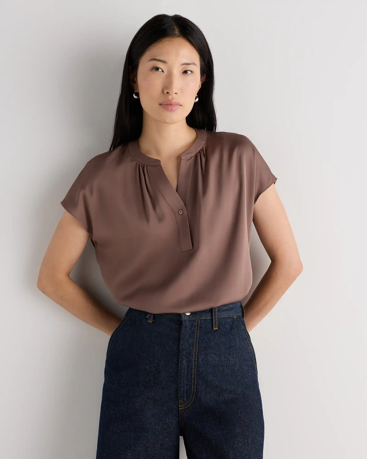 Washable Stretch Silk Dolman Sleeve Blouse