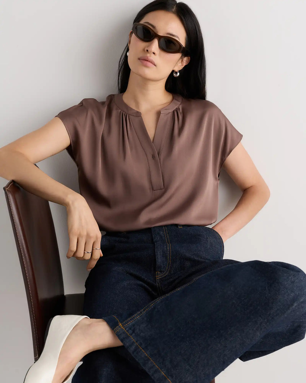Washable Stretch Silk Dolman Sleeve Blouse