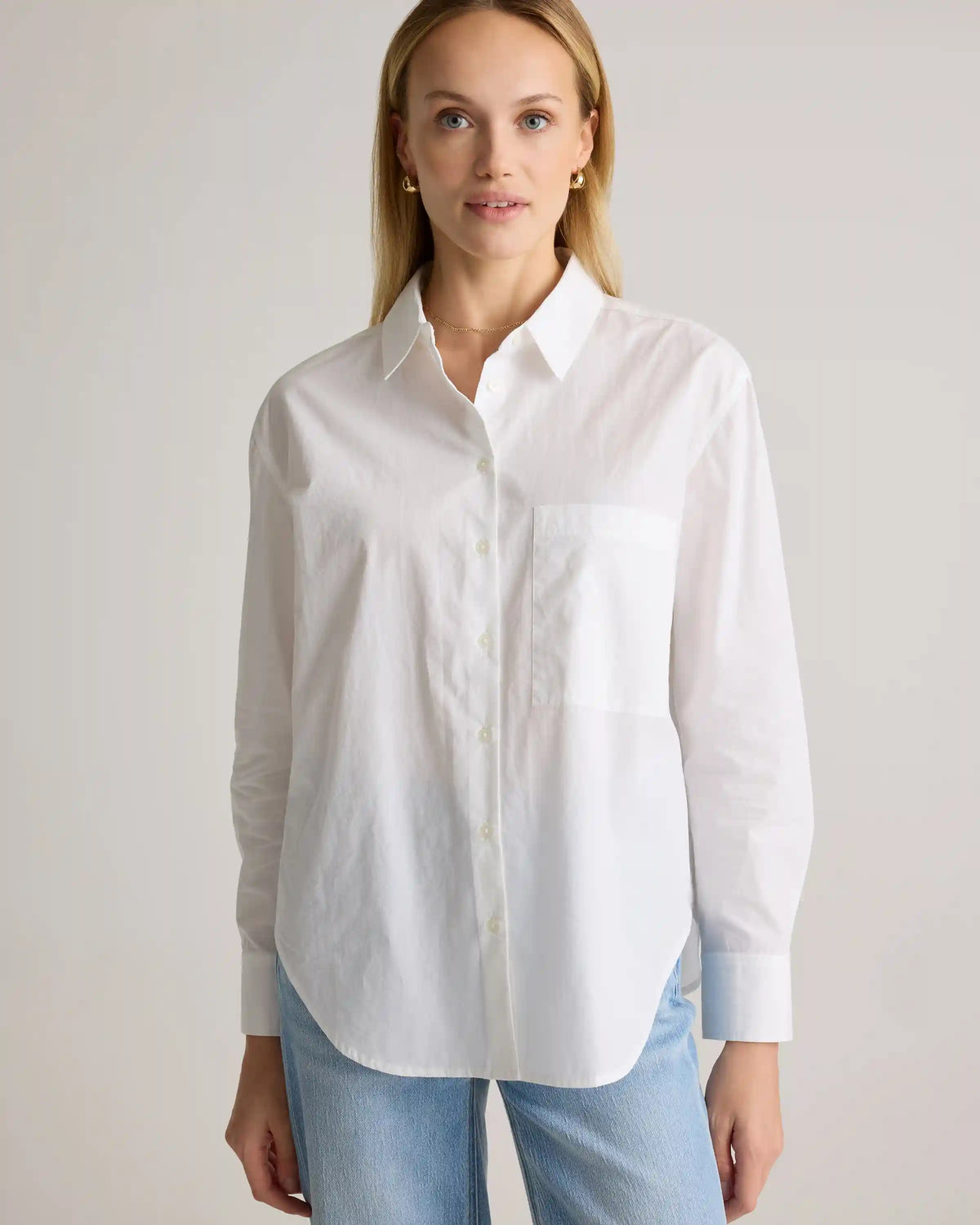 100% Organic Cotton Poplin Long Sleeve Boyfriend Shirt