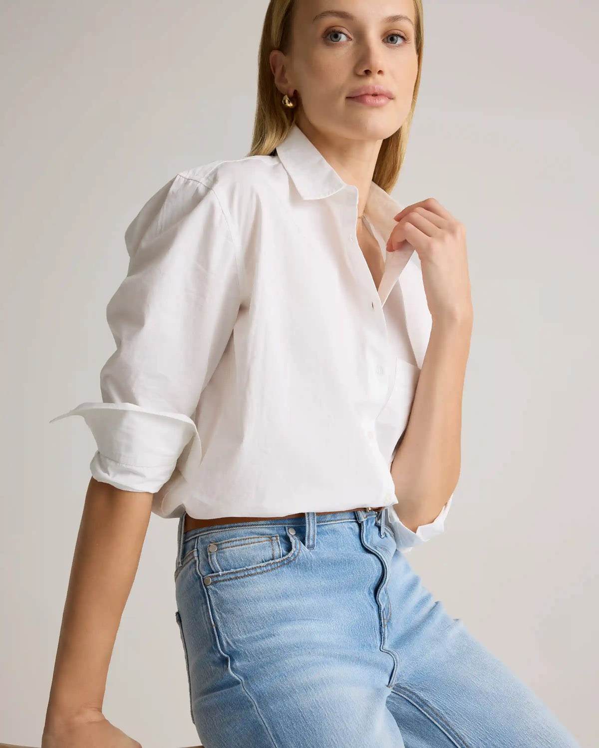 100% Organic Cotton Poplin Long Sleeve Boyfriend Shirt