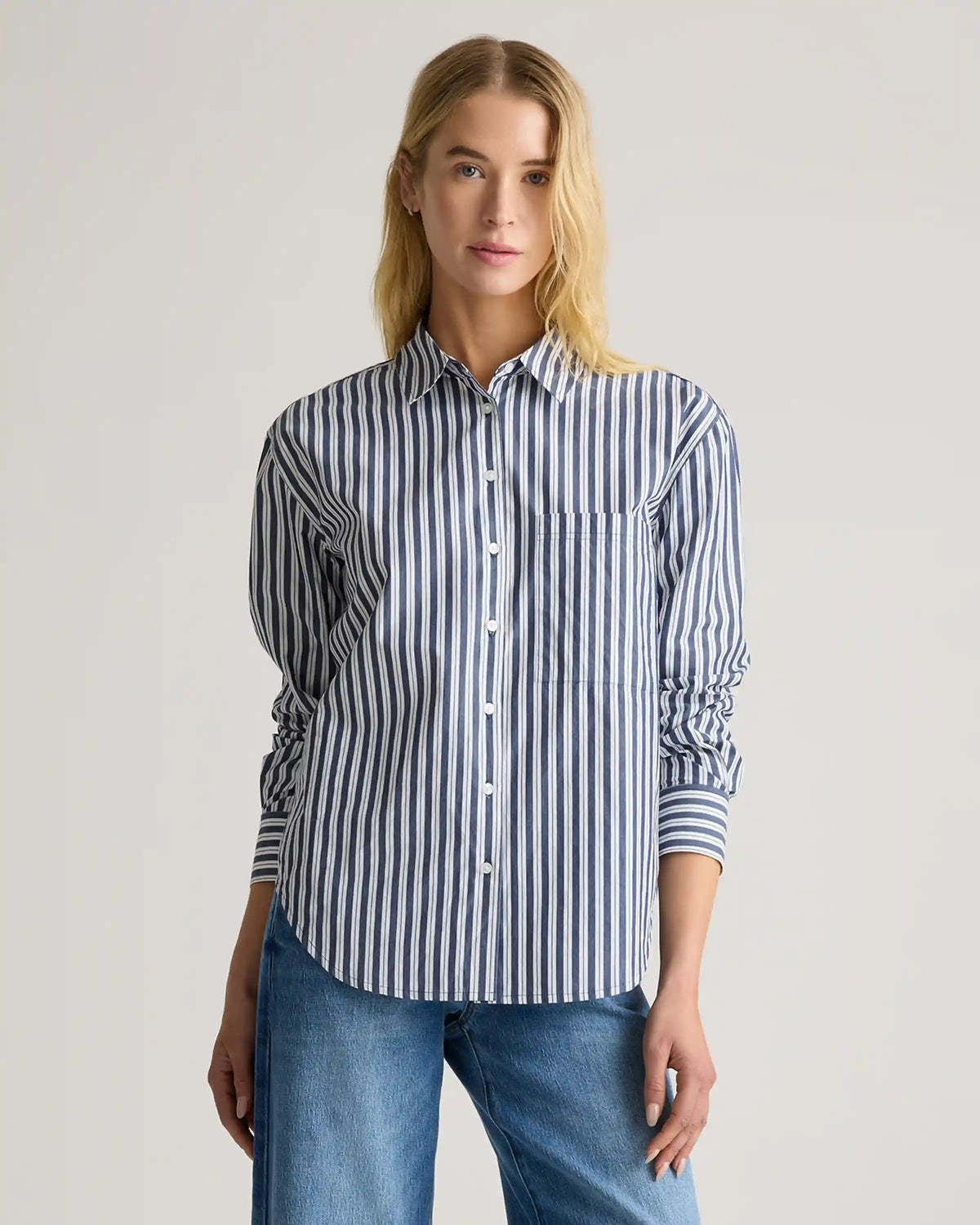 100% Organic Cotton Poplin Long Sleeve Boyfriend Shirt