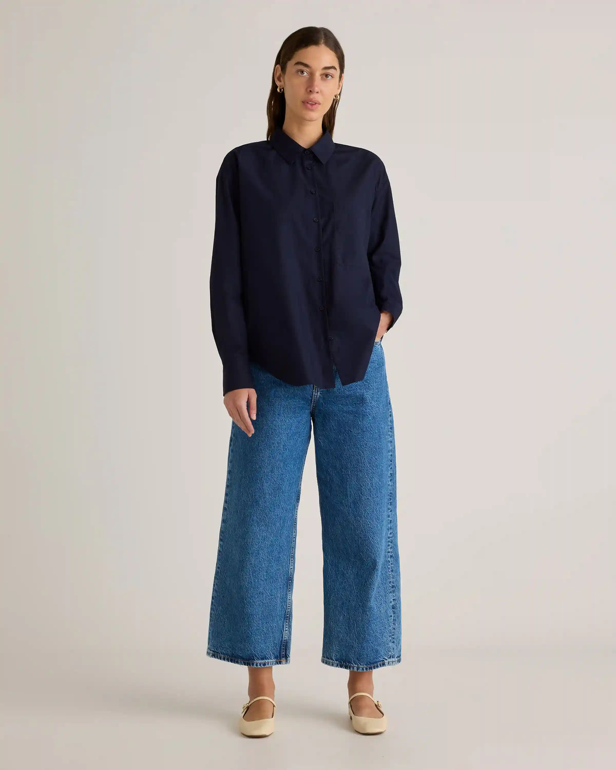 100% Organic Cotton Poplin Long Sleeve Boyfriend Shirt