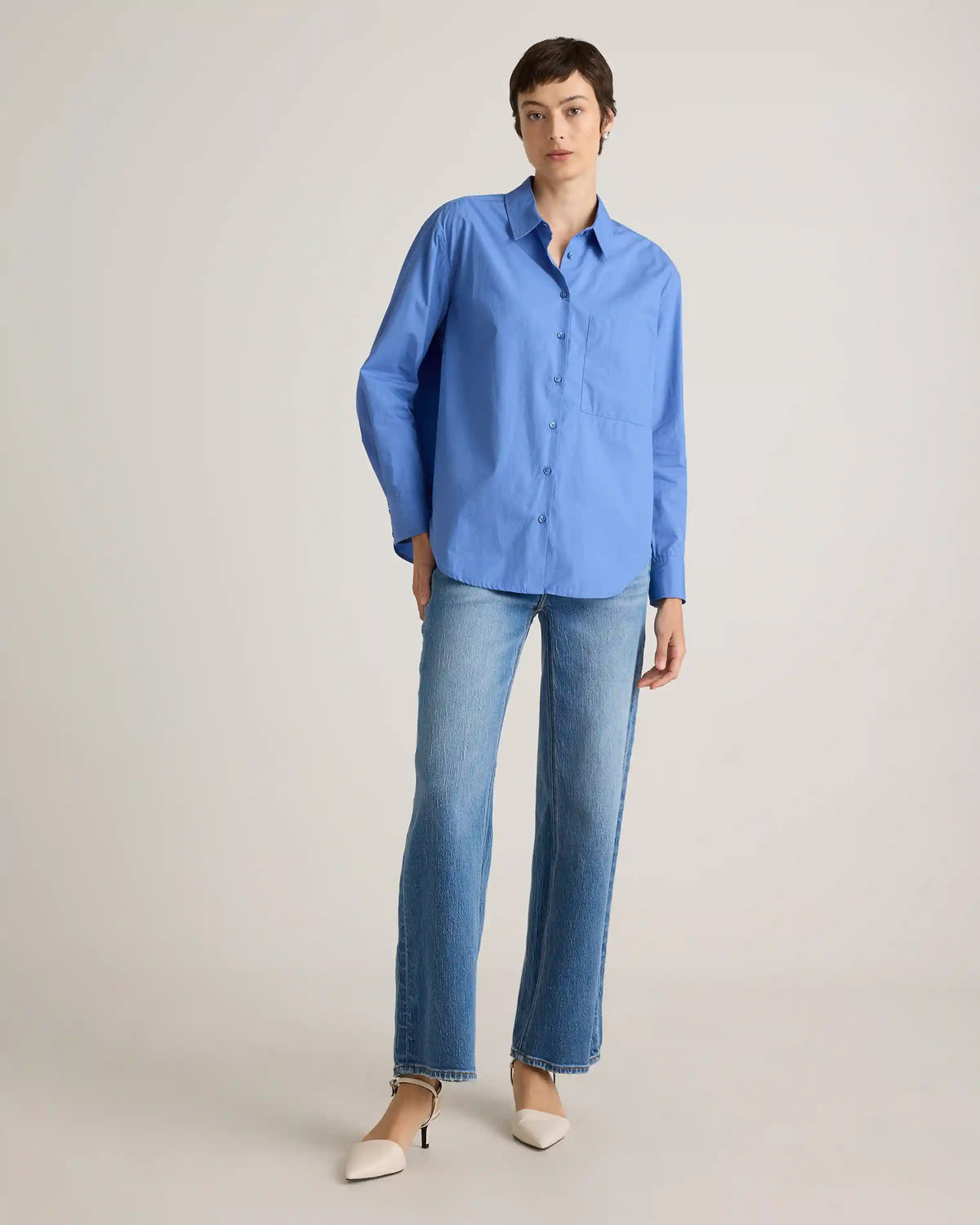 100% Organic Cotton Poplin Long Sleeve Boyfriend Shirt