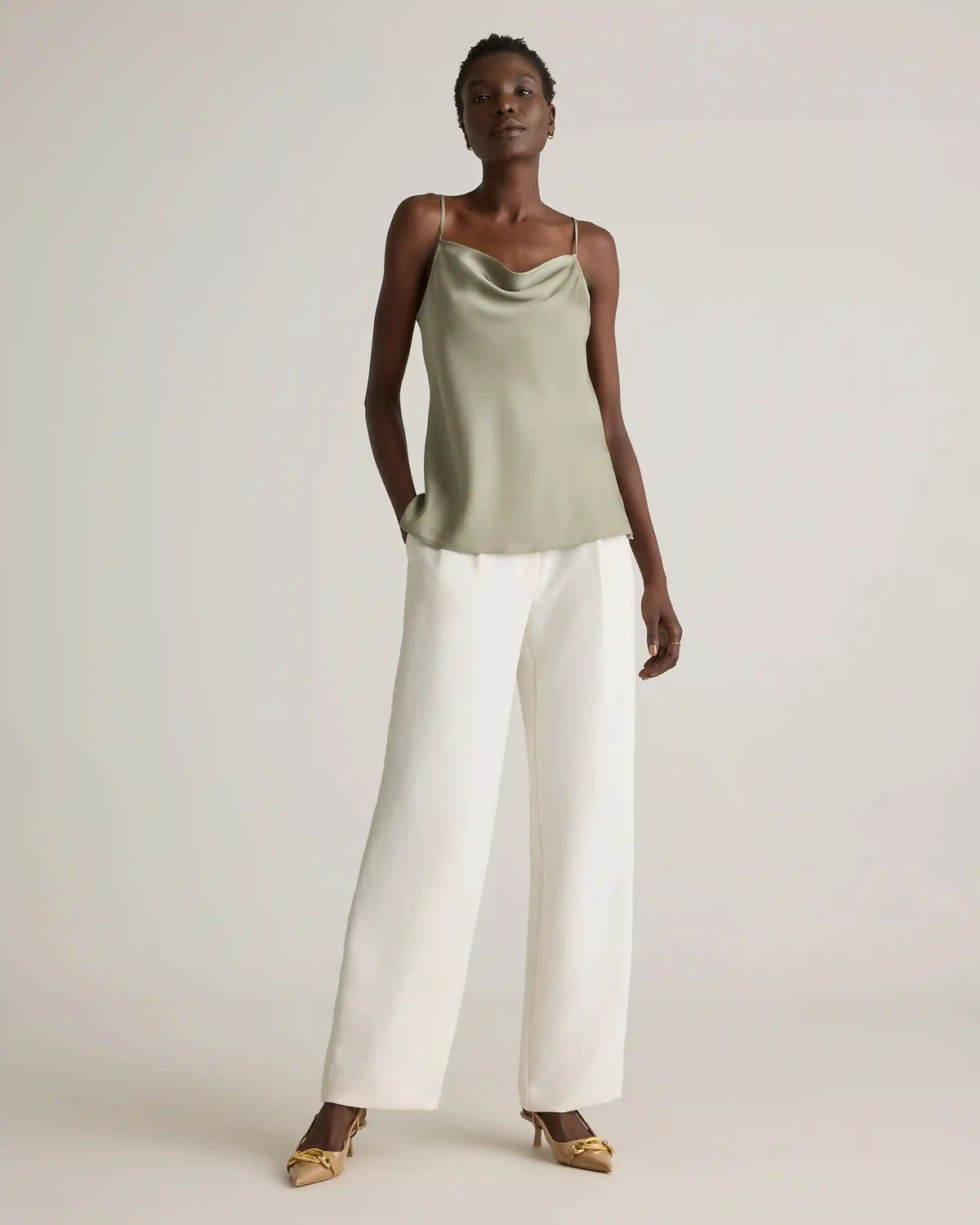 Washable Stretch Silk Cowl Neck Cami