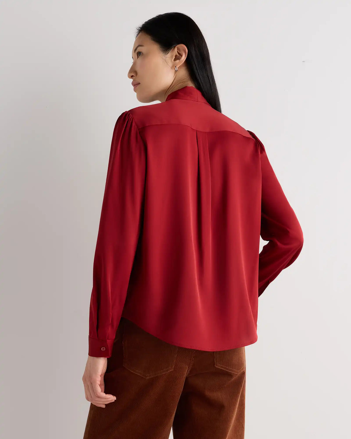 Washable Stretch Silk Tie Neck Blouse
