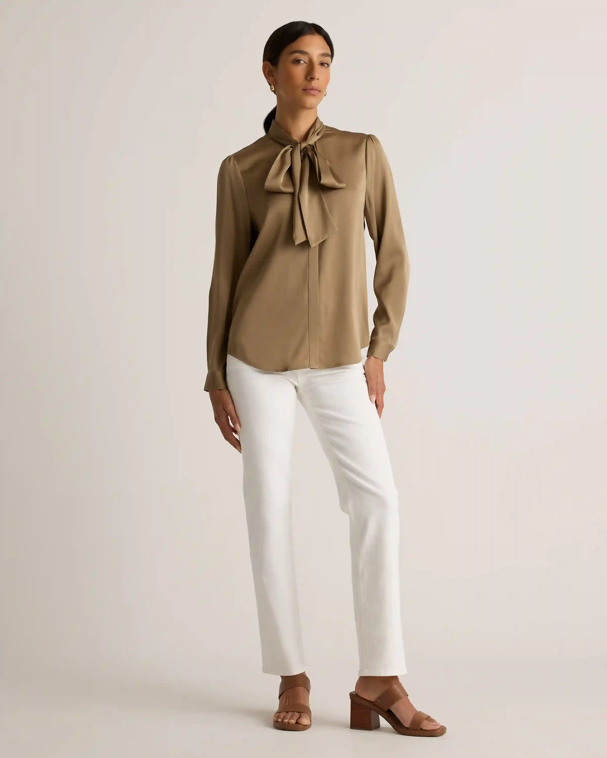 Washable Stretch Silk Tie Neck Blouse